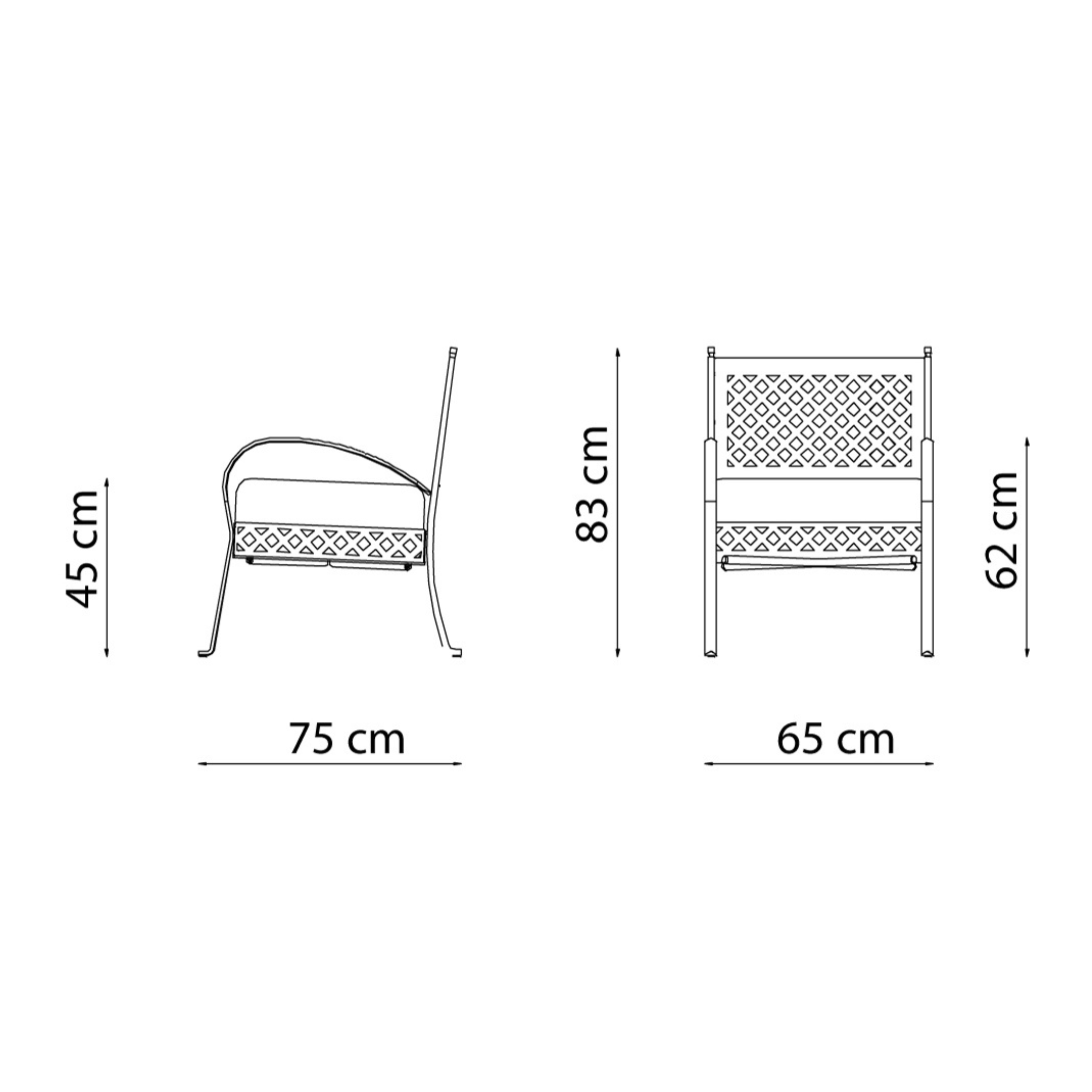 Low metal garden armchair "Springtime" lounge chair cm 64.5x75 83h