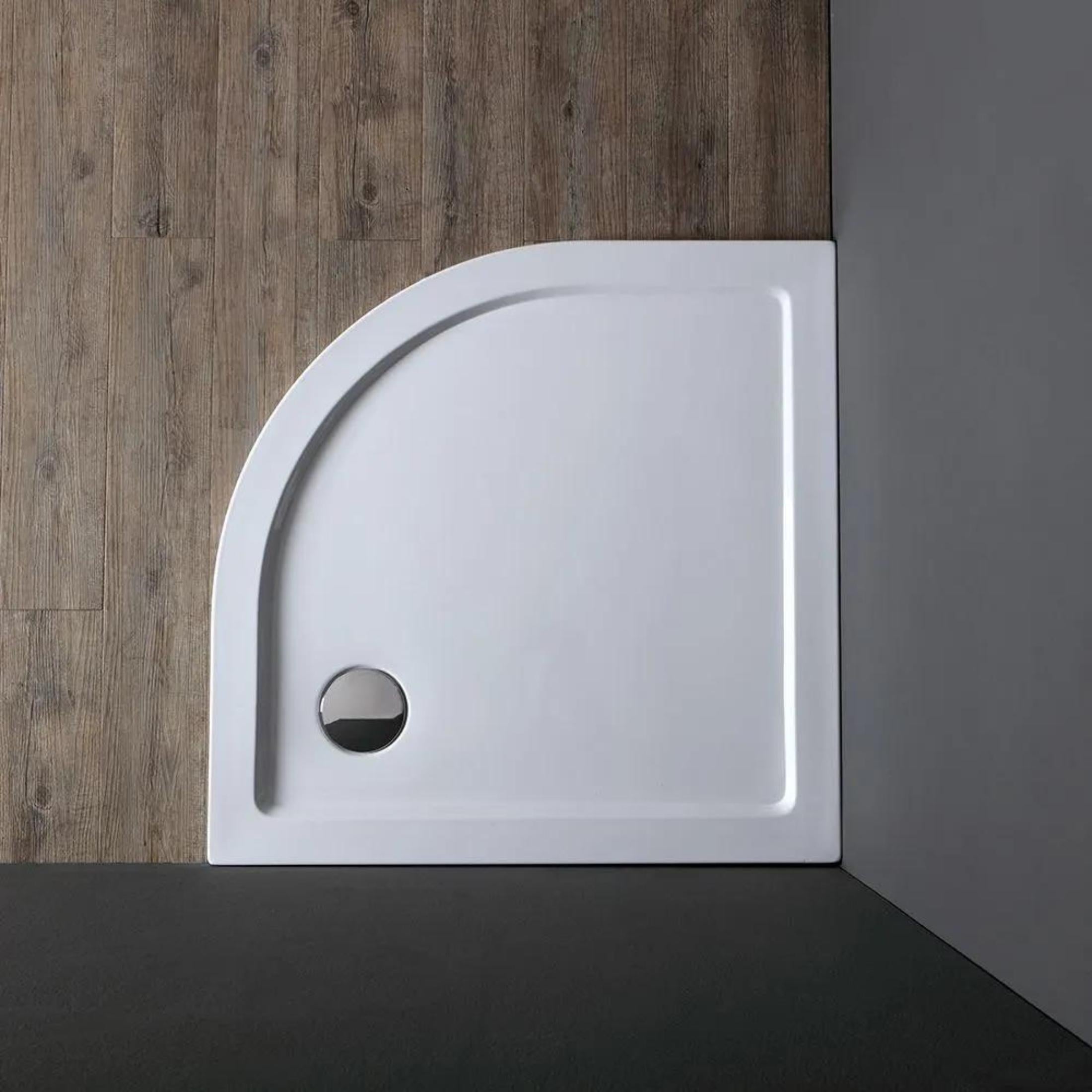 "Aosta" thin semicircular corner shower tray in acrylic and ABS