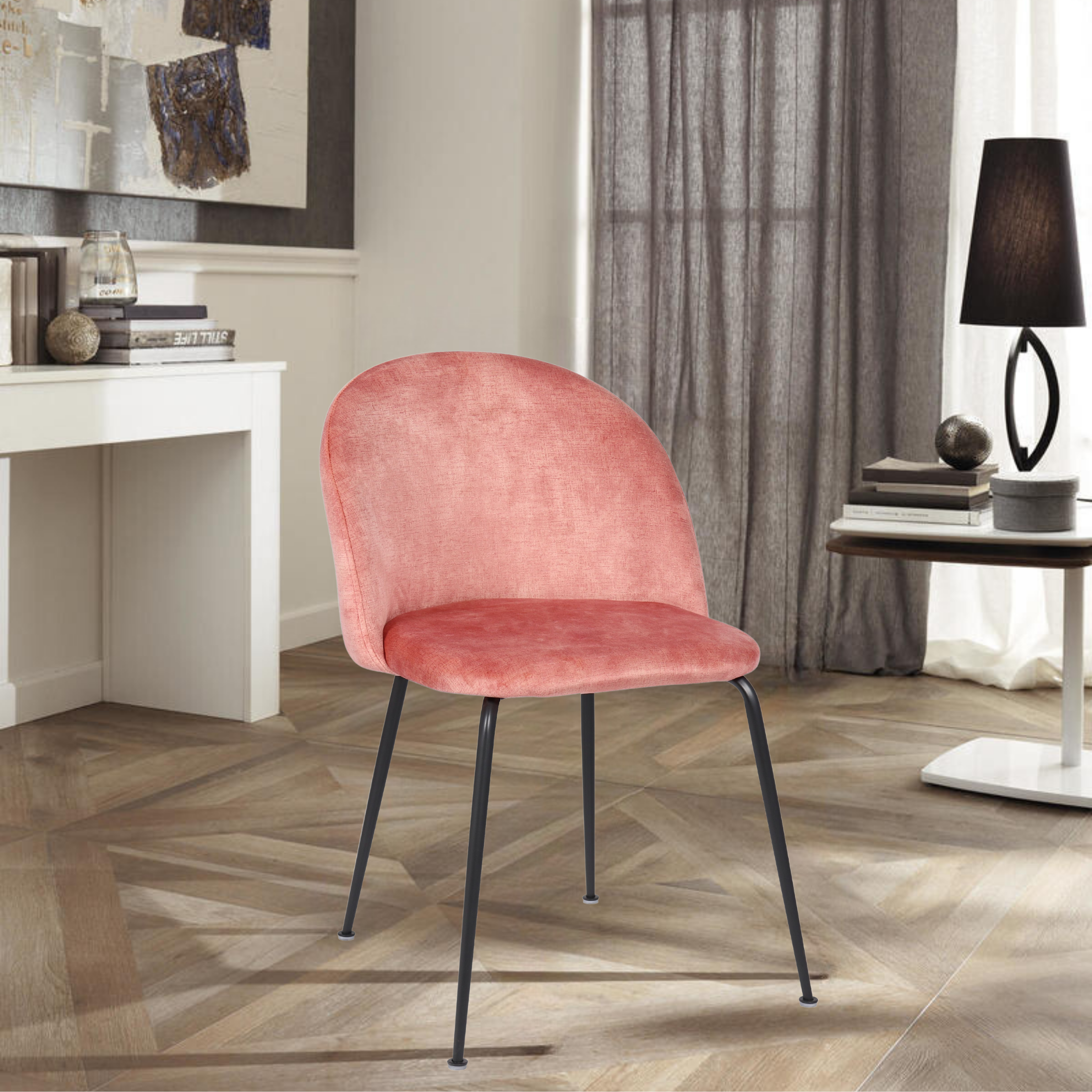 Set of "Lumina" velvet upholstered chairs with metal legs, 45x55 cm, 79 cm high.