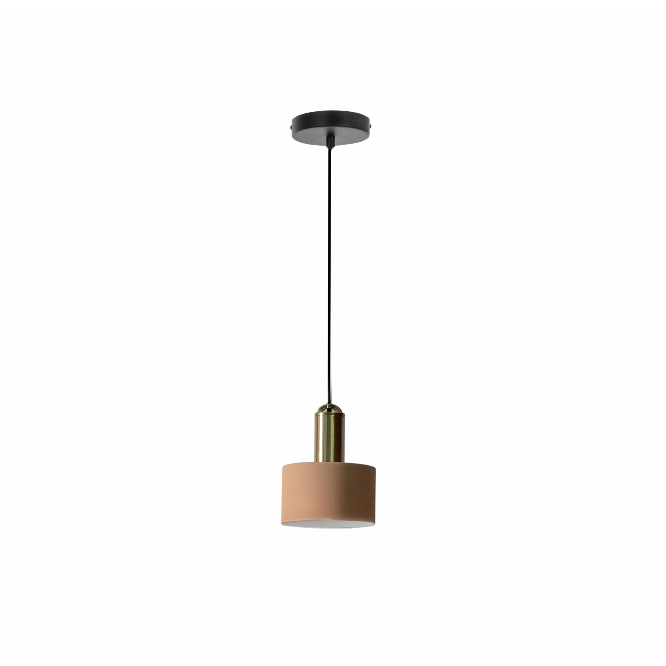 "Mizar" round pendant lamp in matt pink brass, 13x13 cm, 150 cm high