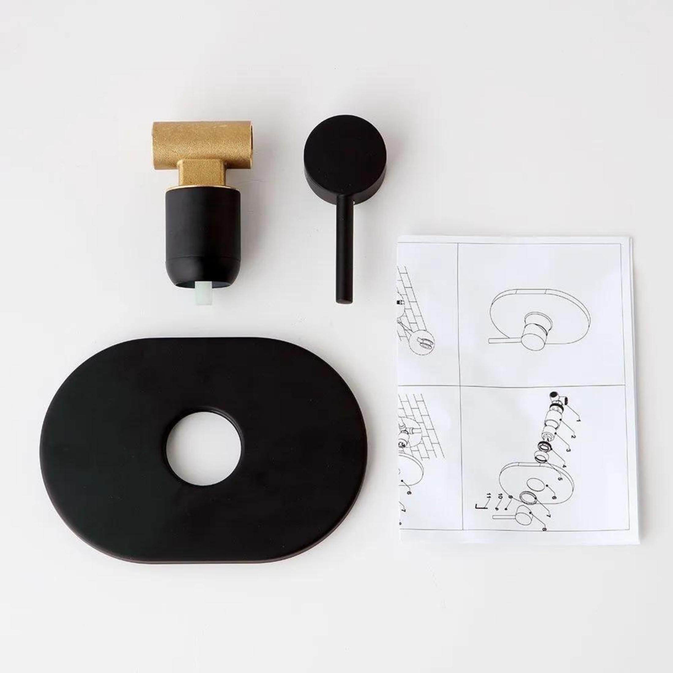 "Kevar" built-in shower mixer tap in black brass with a matte finish