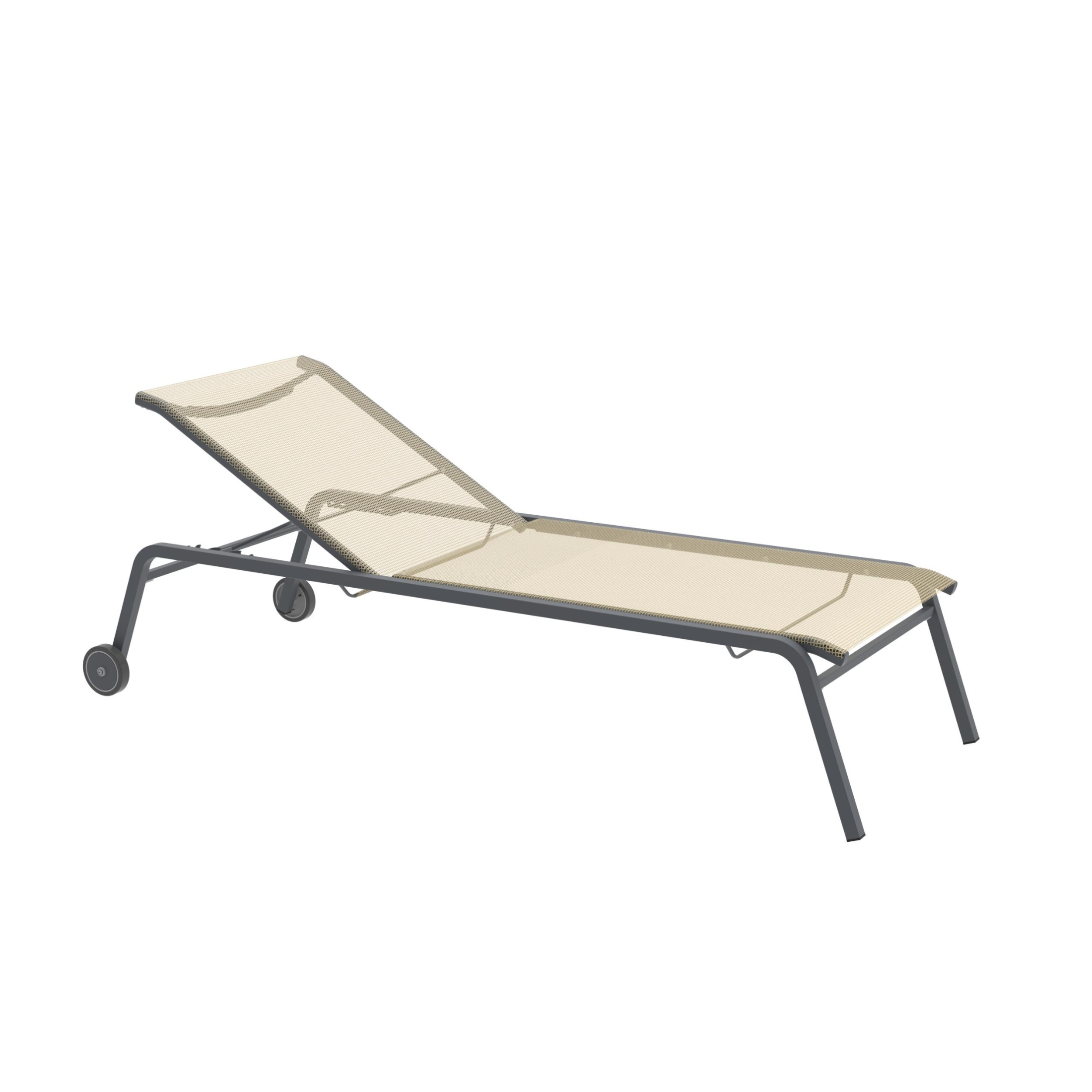 Stackable "Alice4" garden sun lounger in fabric and aluminium, 198x80 cm, 97 cm high