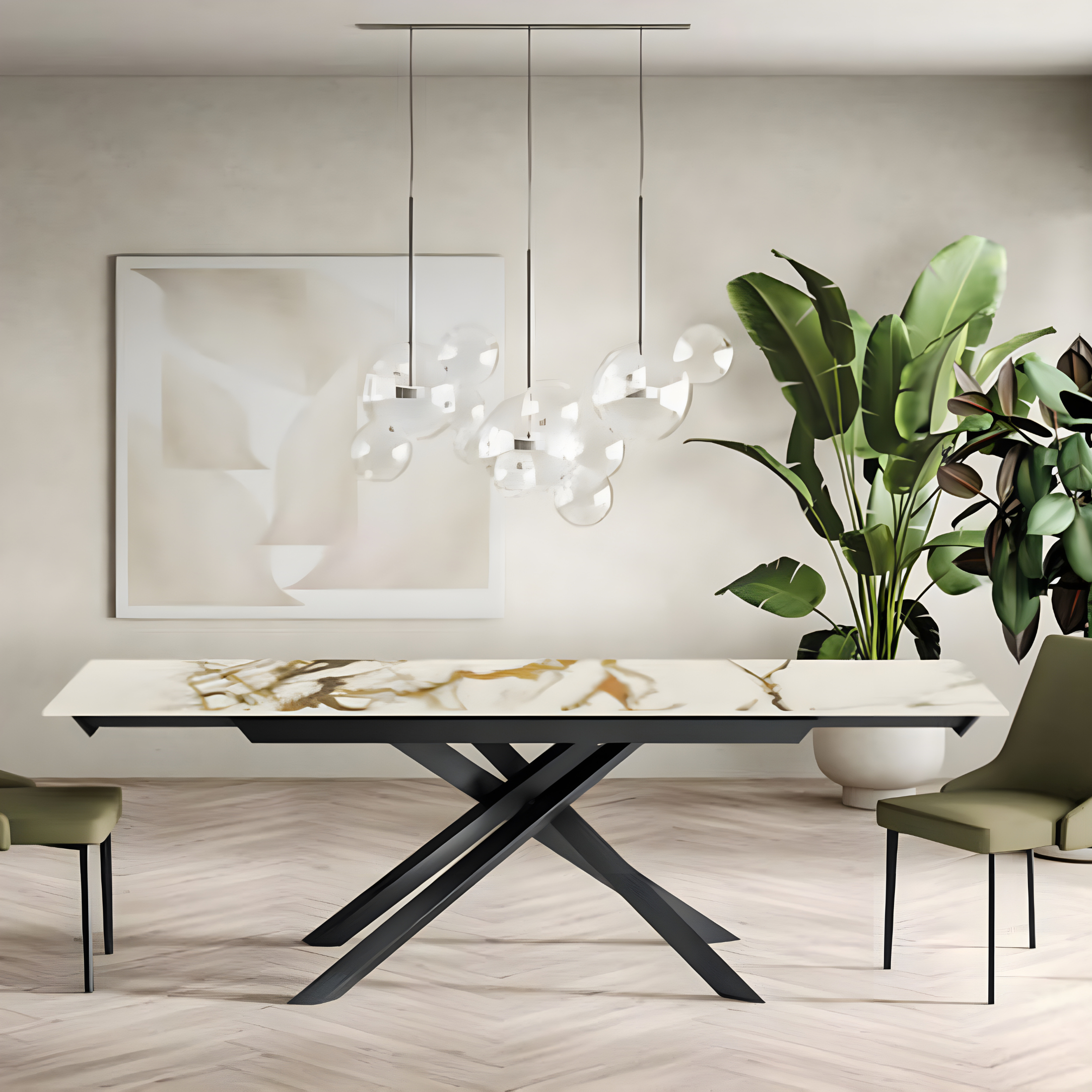 "Salerno" modern extendable table in ceramic on tempered glass, 160/240x90 cm, 76h