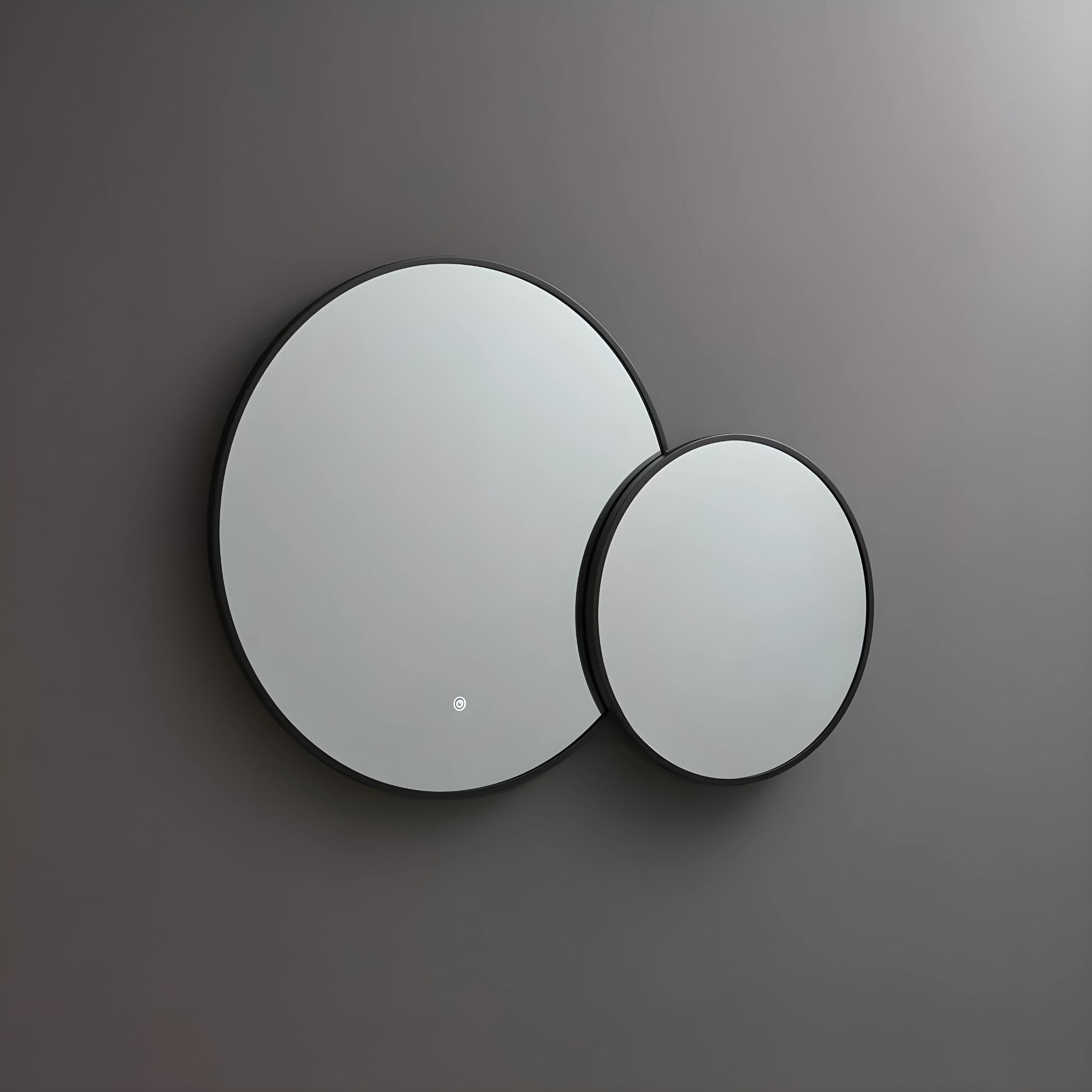 Round double mirror "Incontro" with LED backlighting and black edges
