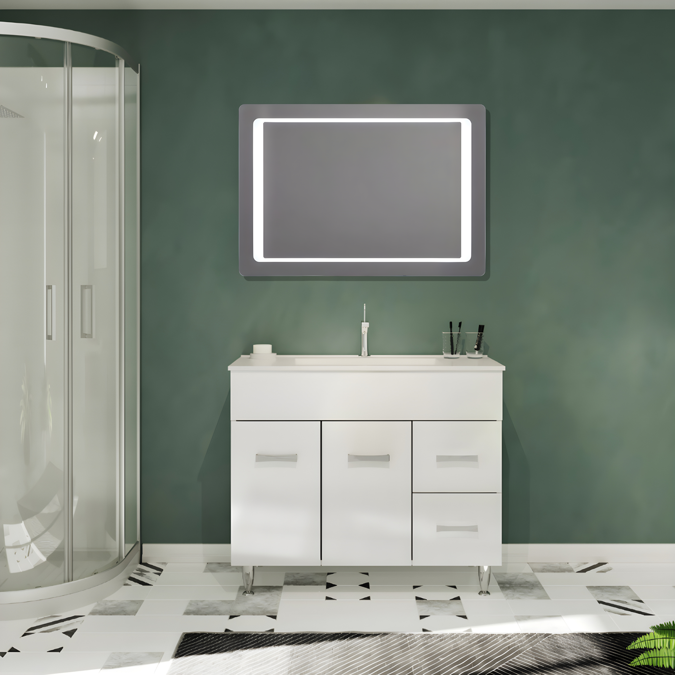 Reversible rectangular "Portland" LED framed mirror