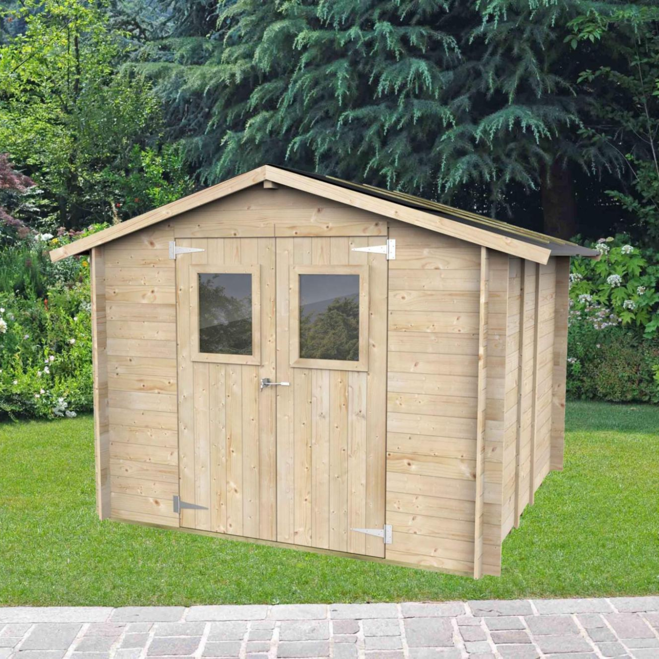 "Hobby" wooden garden house, 248x248 cm, 217 cm high, double door with windows