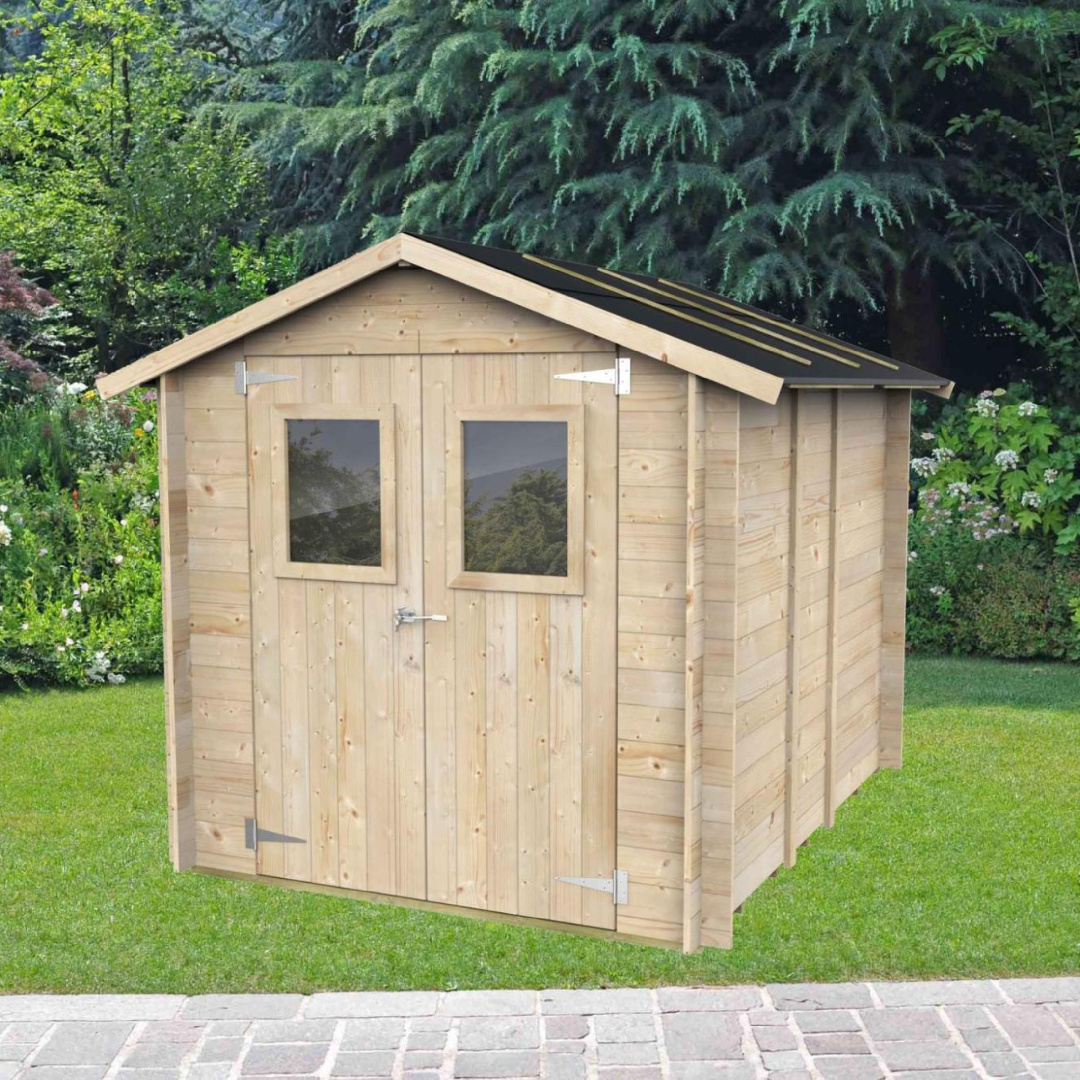 "Hobby" wooden garden house, 198x248 cm, 215 cm high, double door with windows