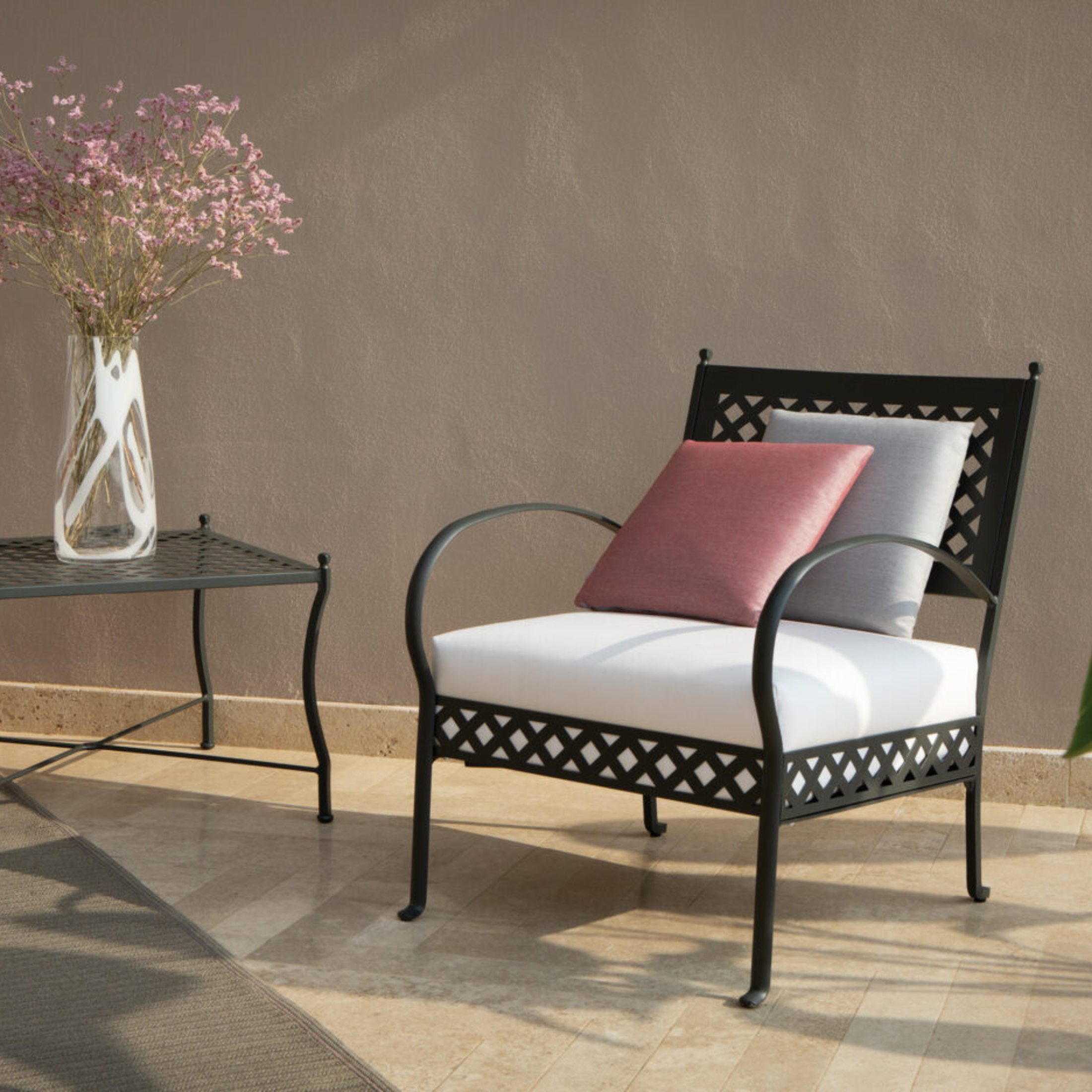 Low metal garden armchair "Springtime" lounge chair cm 64.5x75 83h