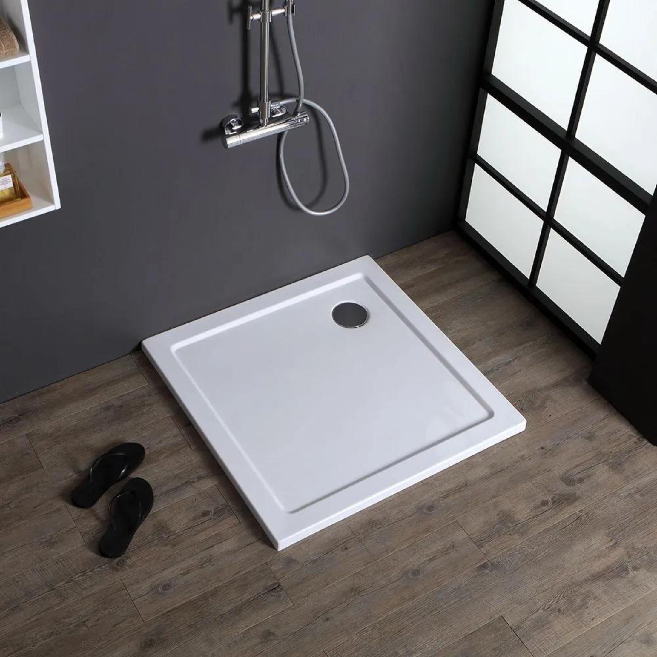 "Aosta" thin square shower tray in glossy white acrylic and ABS