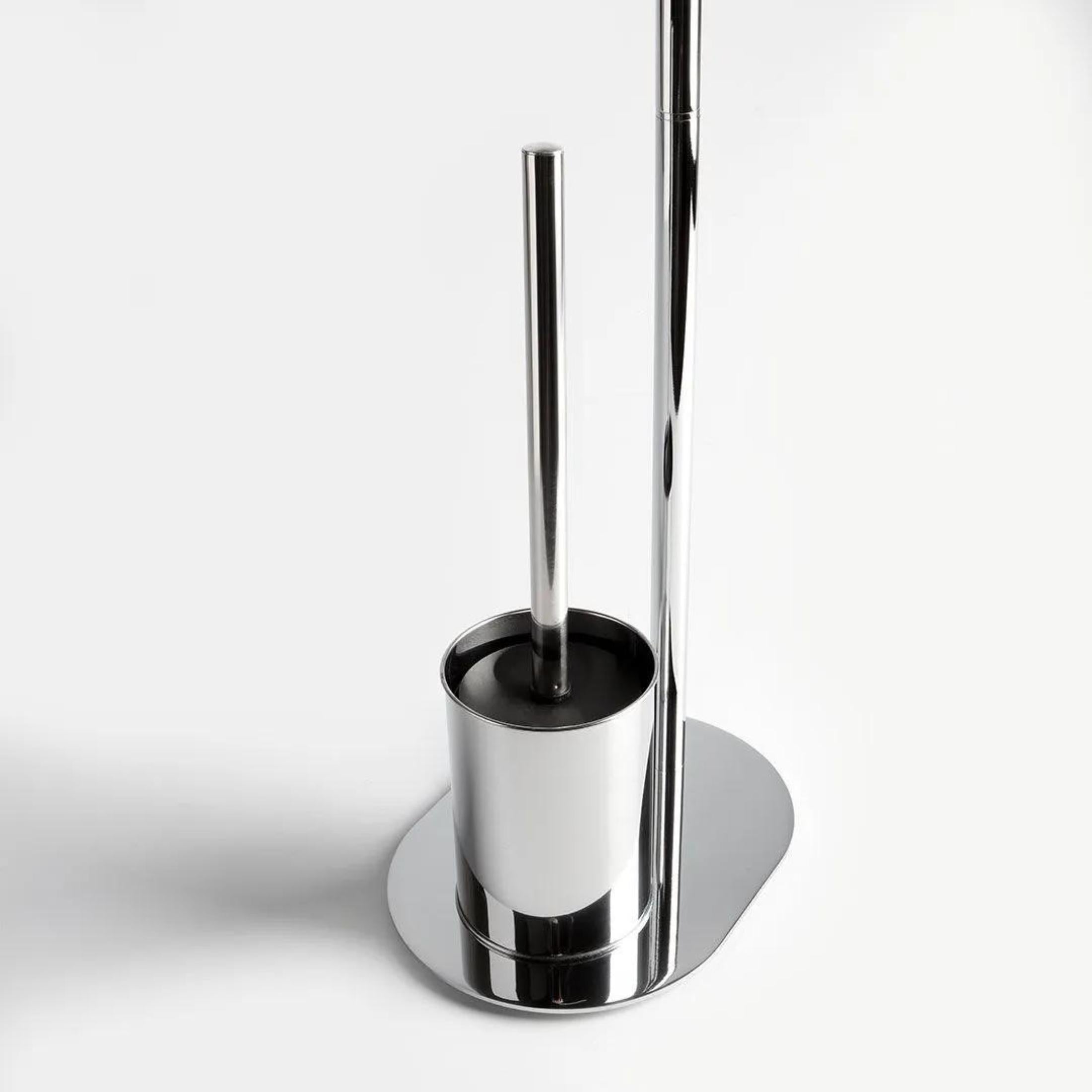 "Tobias" freestanding toilet roll holder with brush holder in chromed metal and oval base