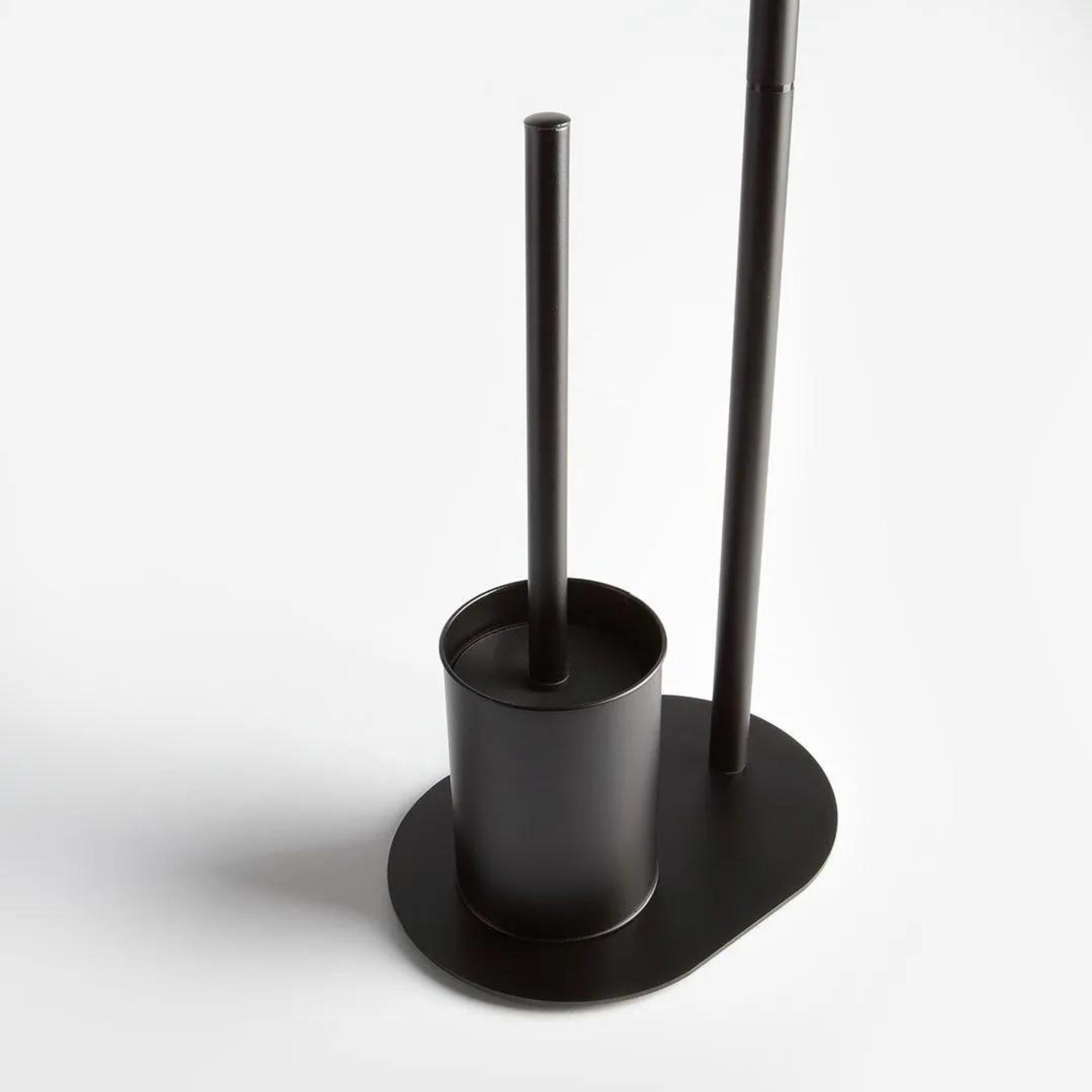 "Friedrich" freestanding toilet roll holder with brush holder in matt black metal and oval base