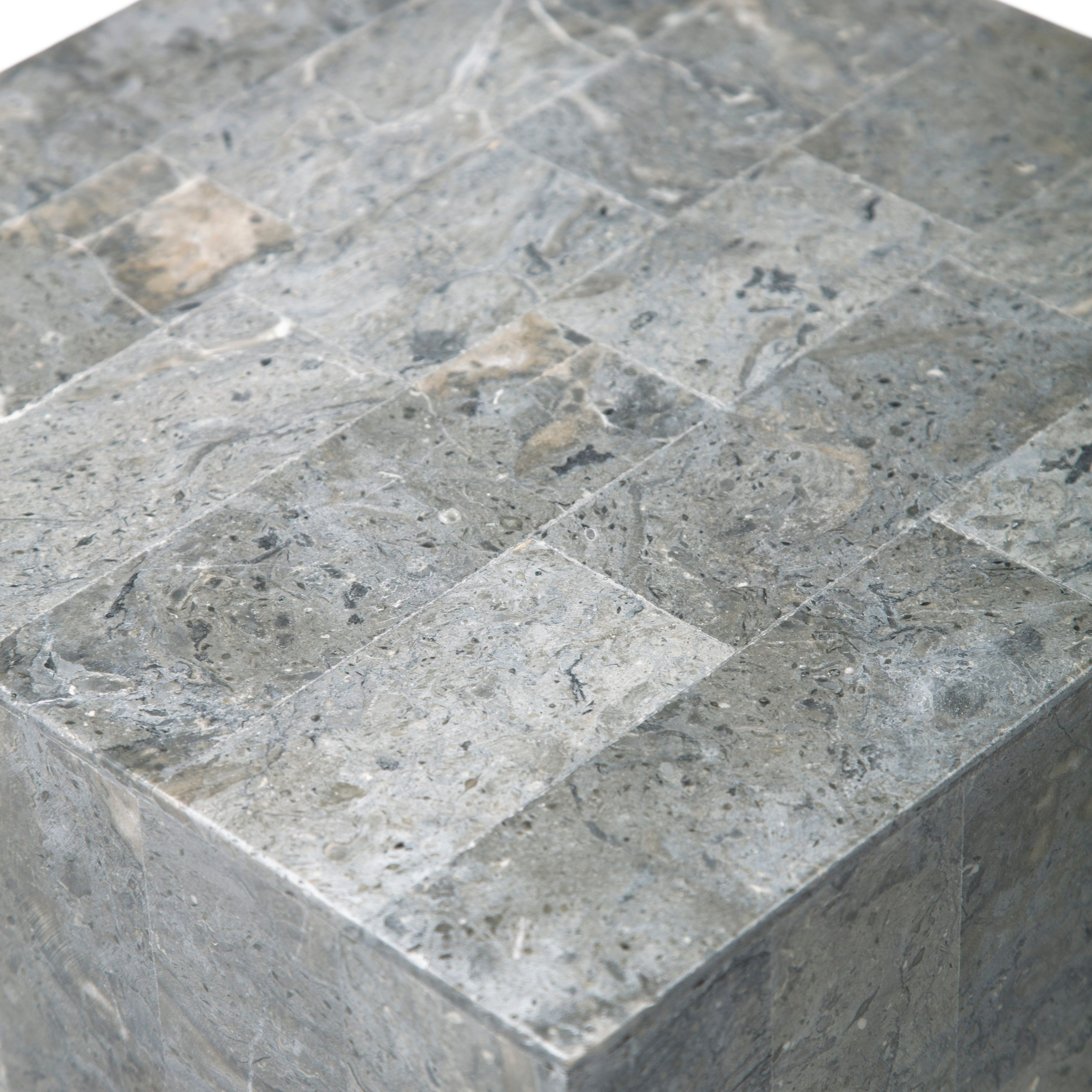 "Dove" modern high table column in fossil stone, 35x35 cm, 80 cm high