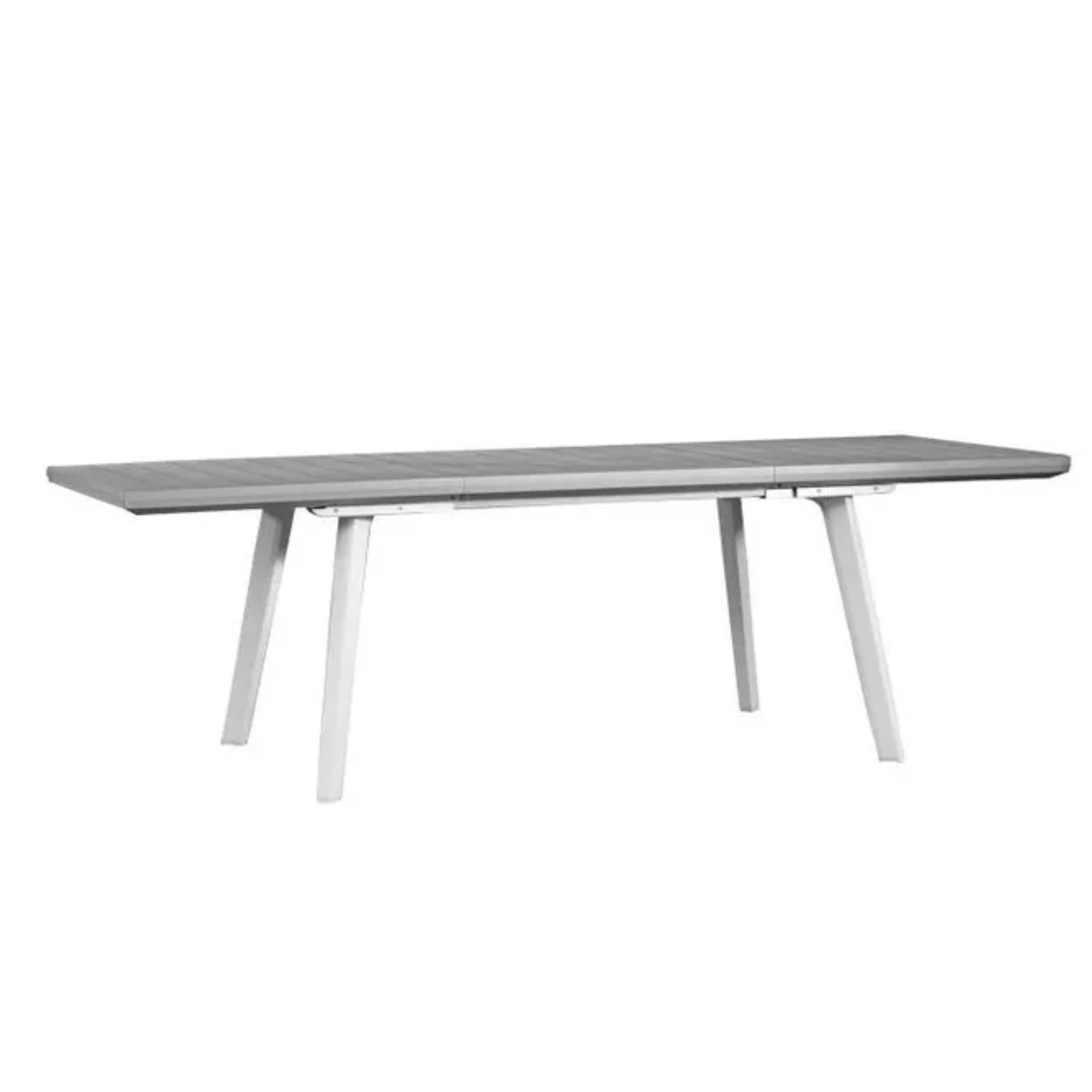 "Harmony" extendable outdoor table in resin with wood-effect slats, 241x100.5 cm, 76.5 cm high.