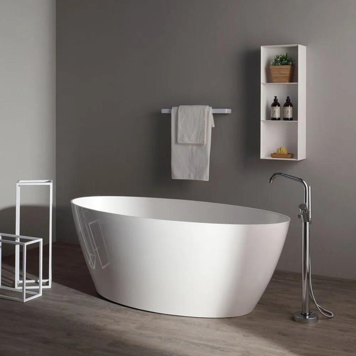 Vasca da bagno ovale moderna "Palma" in resina di marmo bianca cm cm 160,5x80,5 60h - MondoViro