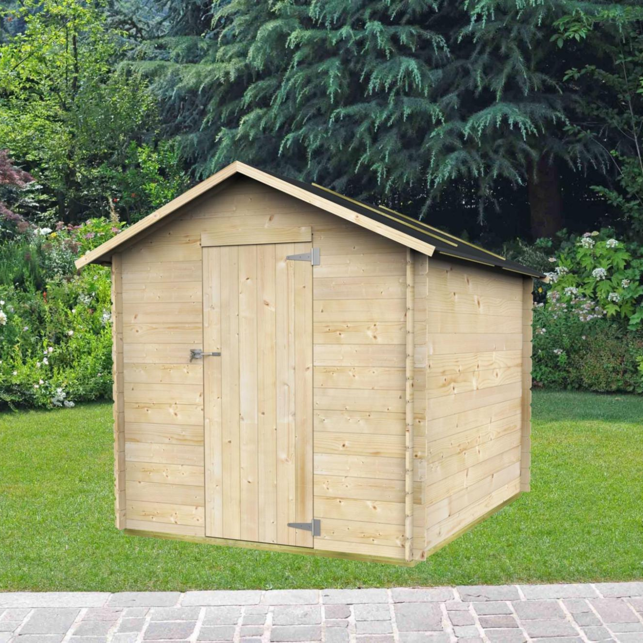 "Formia" wooden garden shed with single blind hinged door, 178x218 cm, 188 cm high