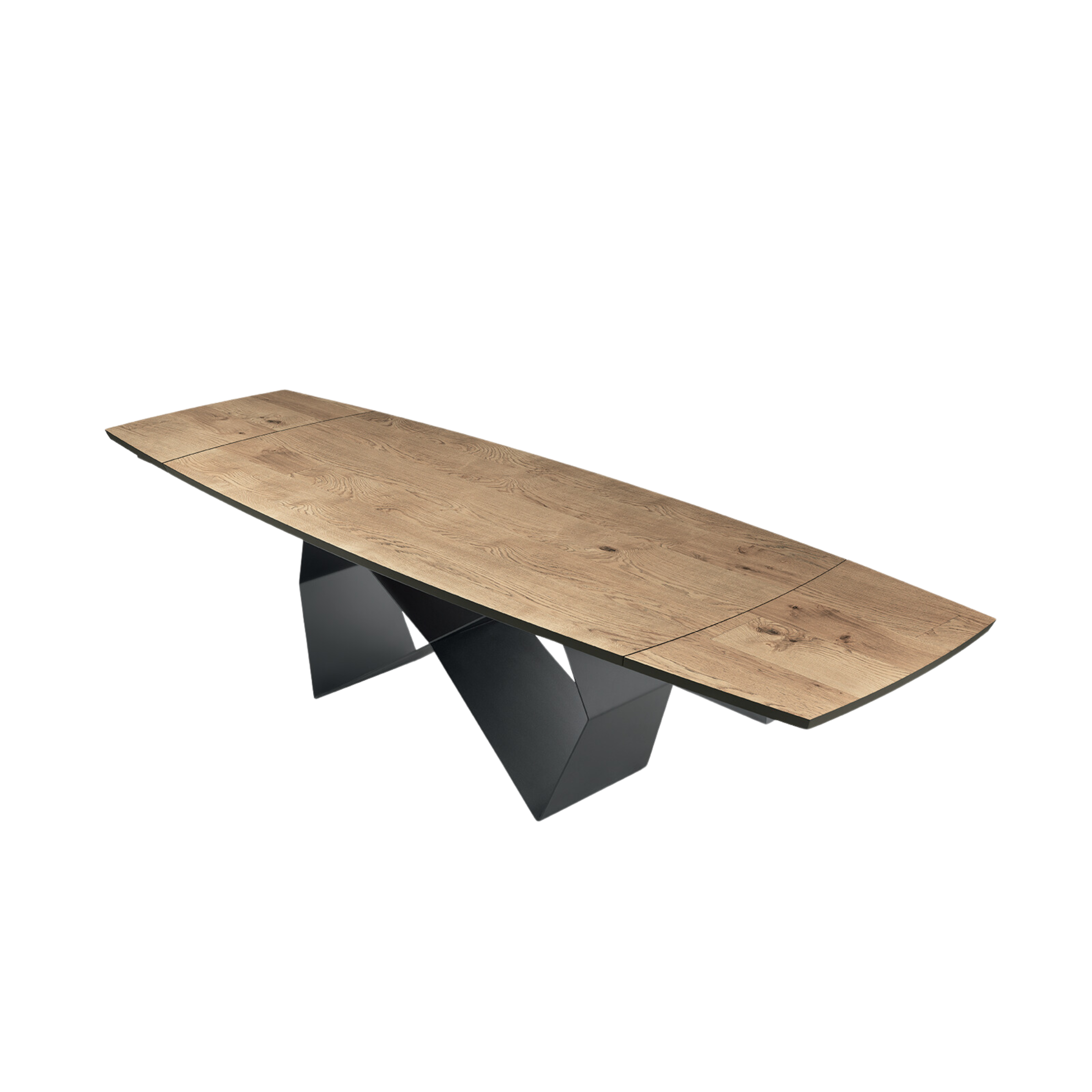 Extendable dining table "Reina" with metal base and oak top, 200/300x100 cm, 75 cm high