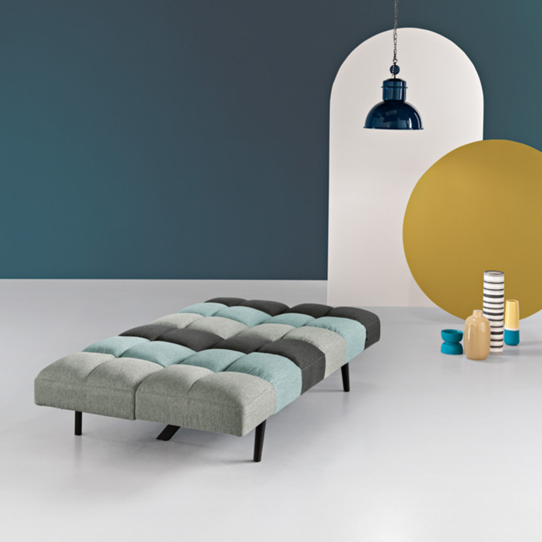 Modern "Tolomeo" convertible fabric sofa, 80x180 cm, 85/110 cm high