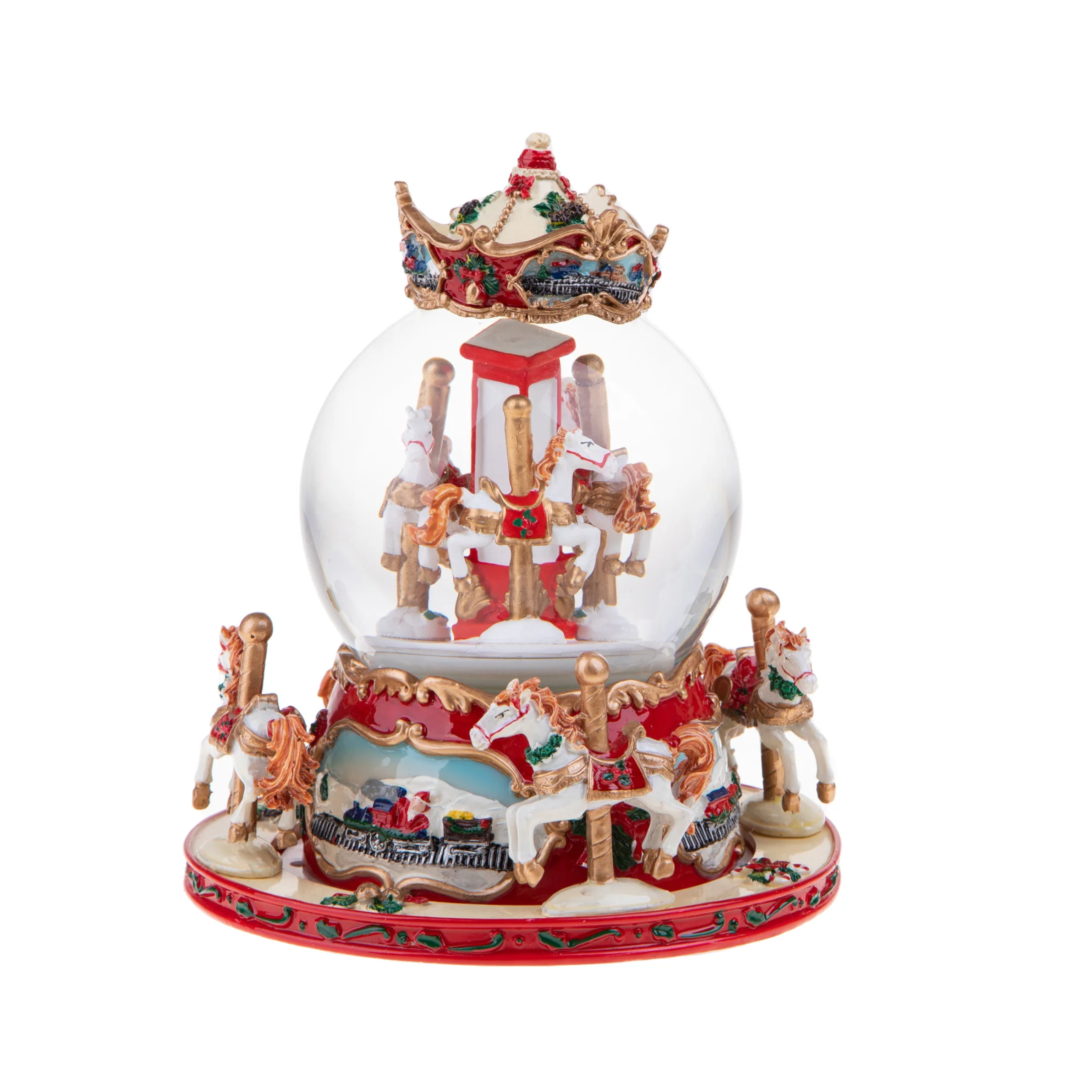 Christmas ampoule with carousel, Christmas snow globe 19 cm high