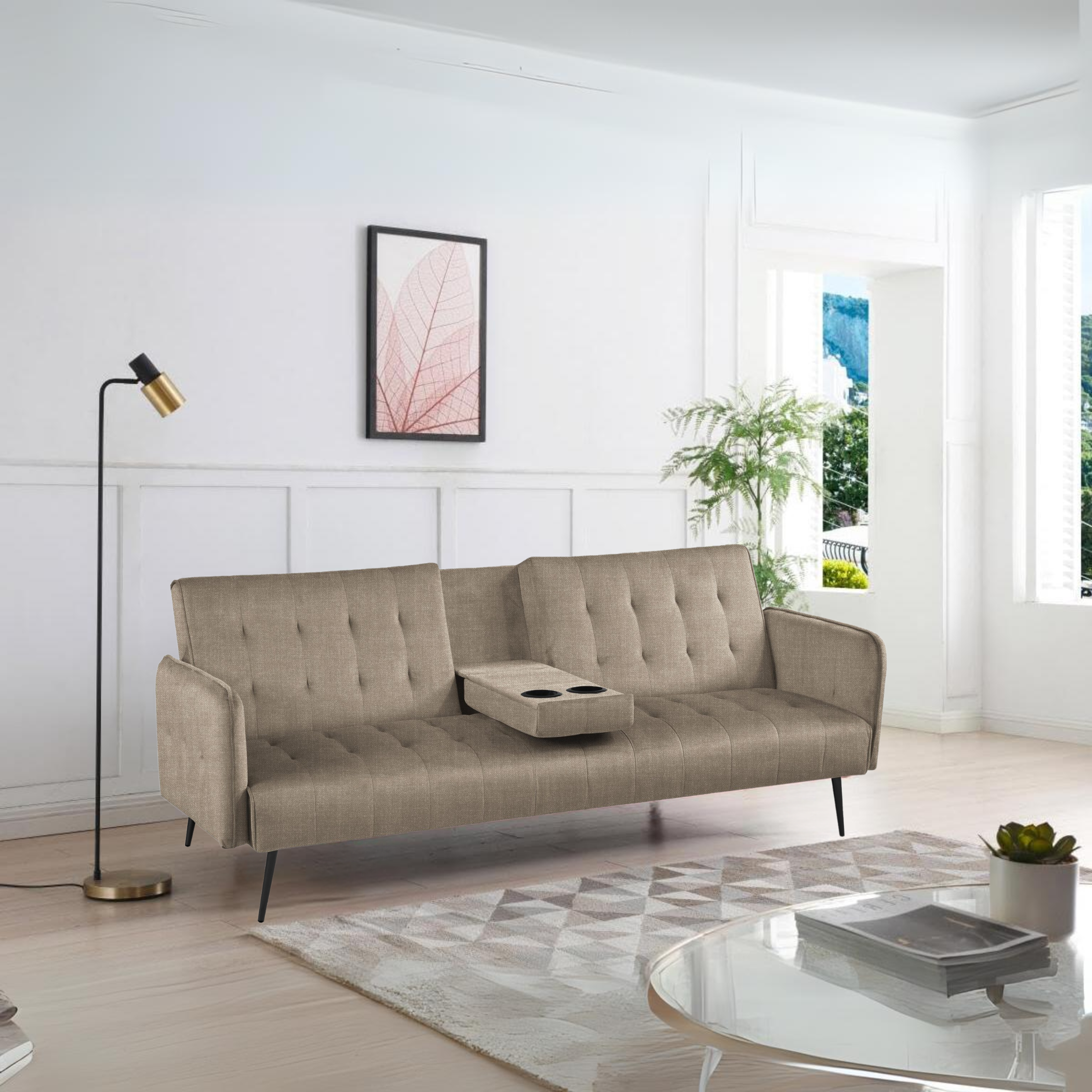 "Cico" 3-seater sofa bed with reclining armrest and cup holder, 196/180x81 cm, 78 cm high