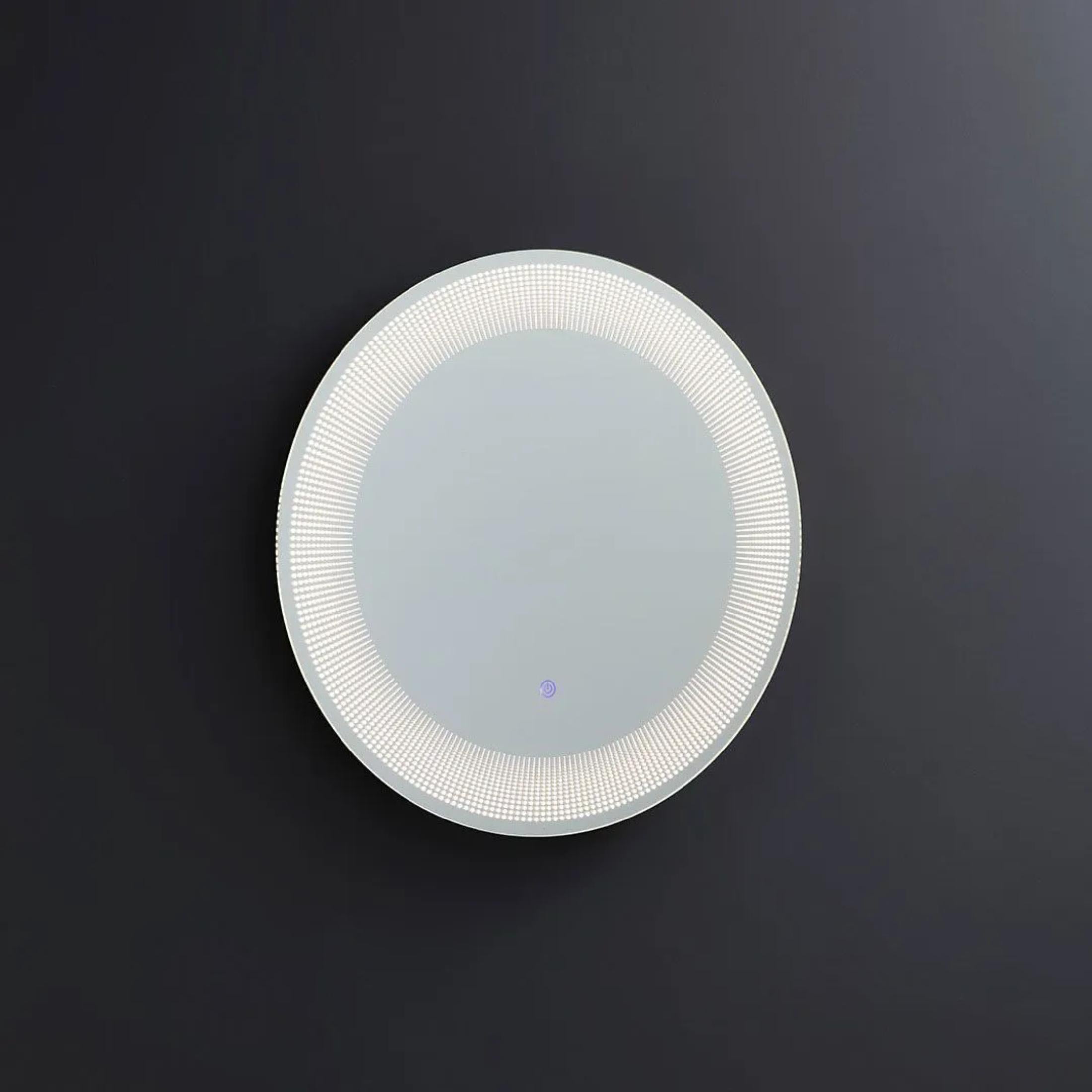 Round mirror with LED-illuminated "Eclisse" frame in aluminum, 60x60 cm