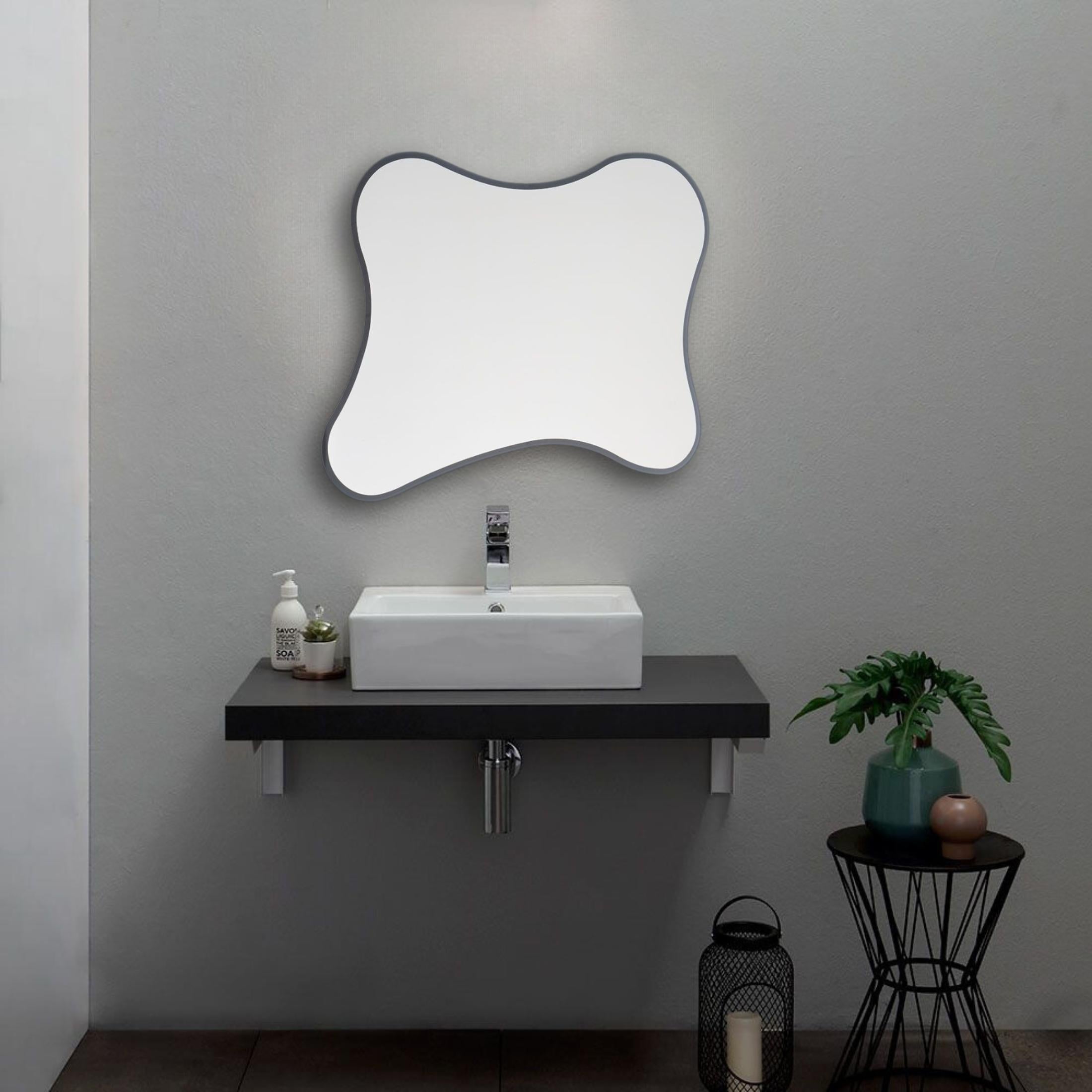 Reversible "Gresham" shaped LED mirror with backlit frame
