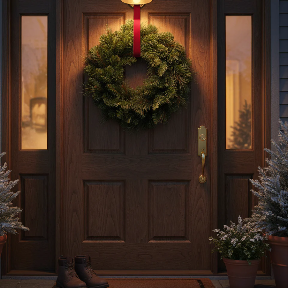 "Jolly" PP door wreath with pine needle effect, Christmas decoration wreath