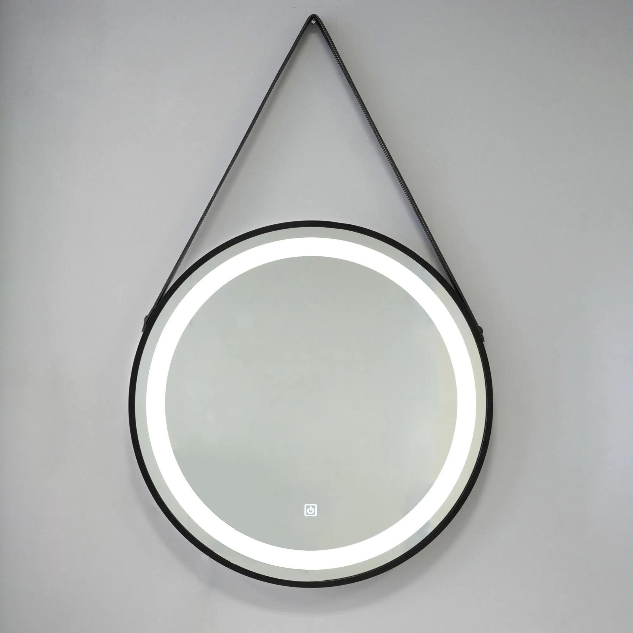 Oakland round backlit LED mirror with black frame and lace, 60x60 cm