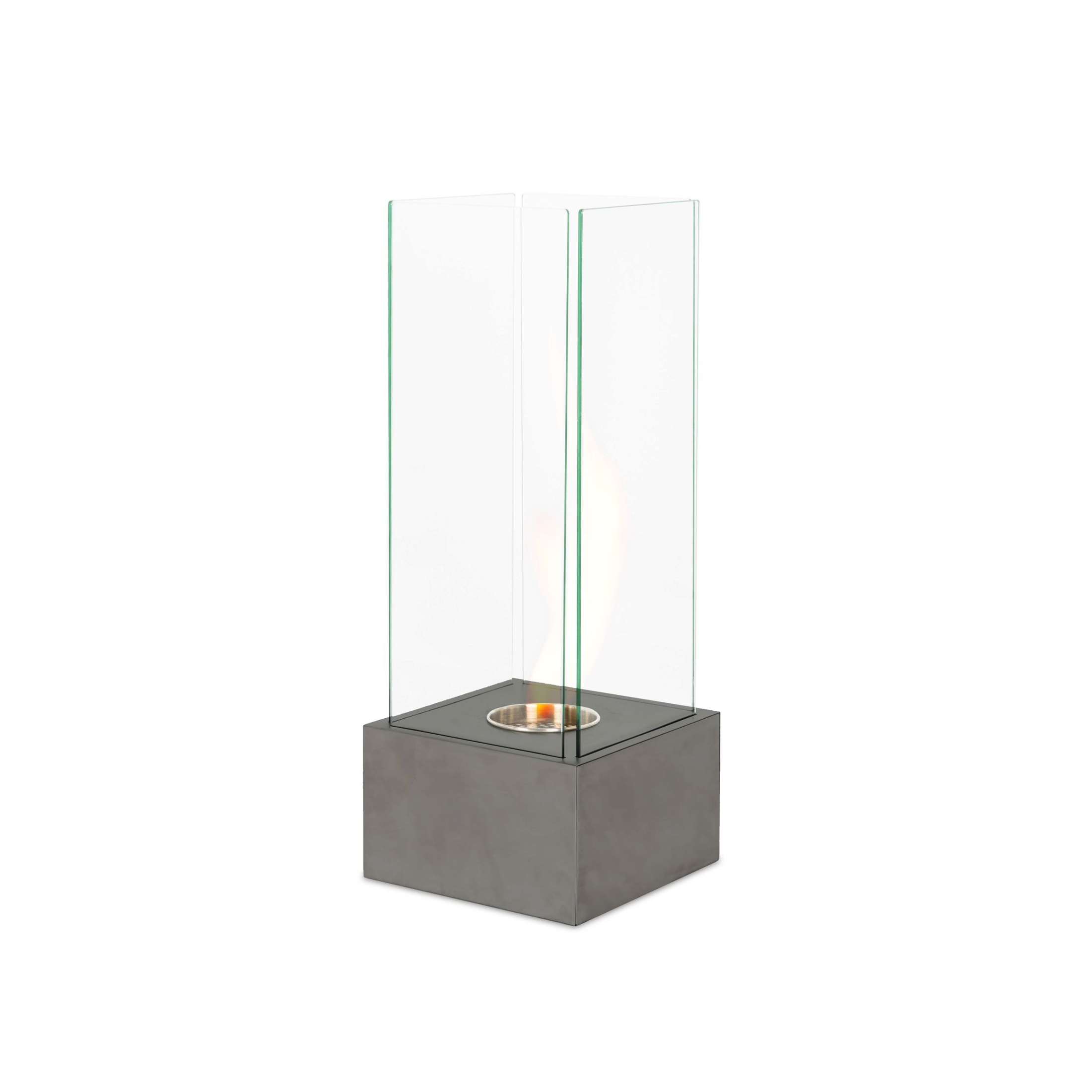 "Lisa" floor-standing bioethanol fireplace in tempered glass, 25x25 cm, 65 cm high.