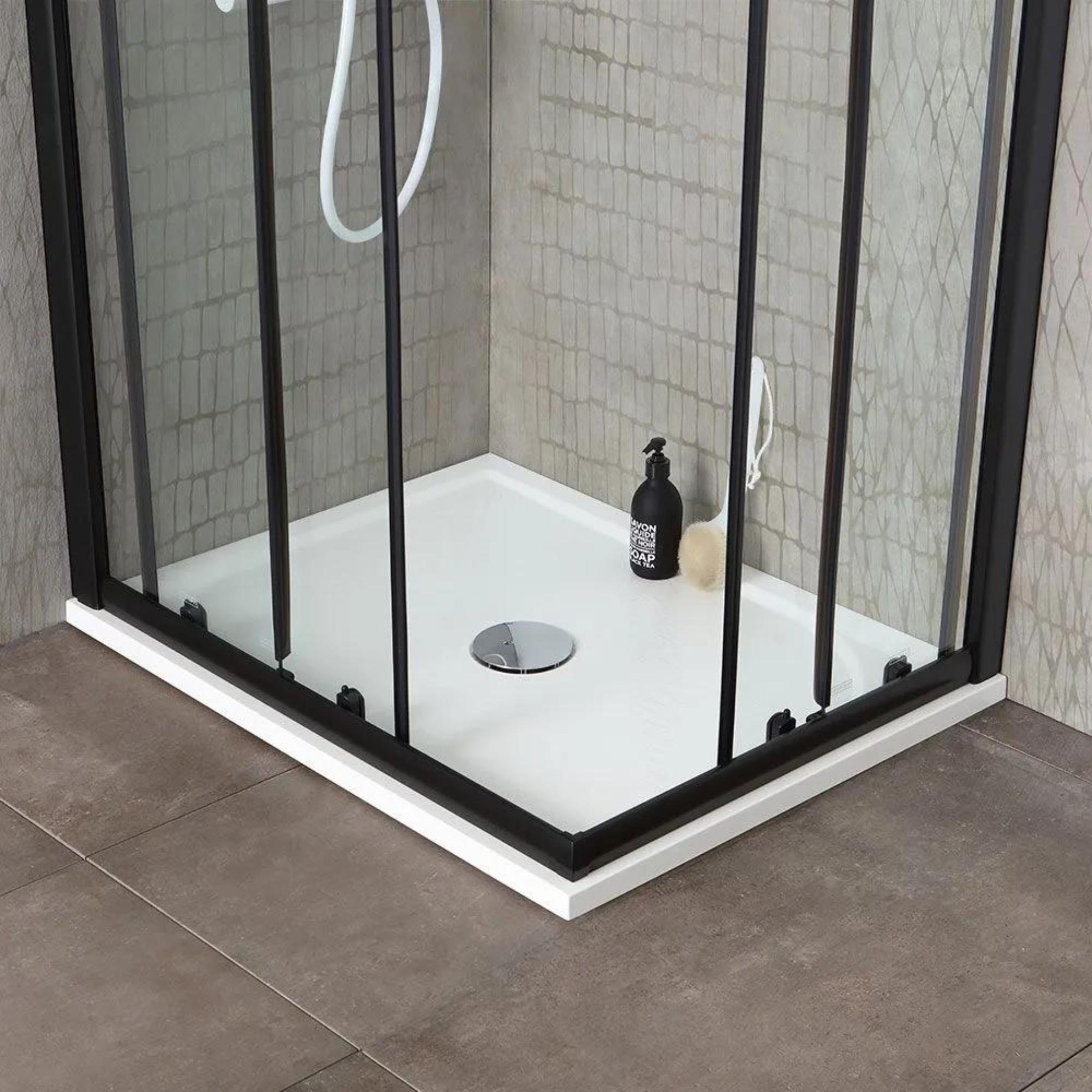 "Cielo" square shower enclosure in clear glass with matt black profile, height 190 cm