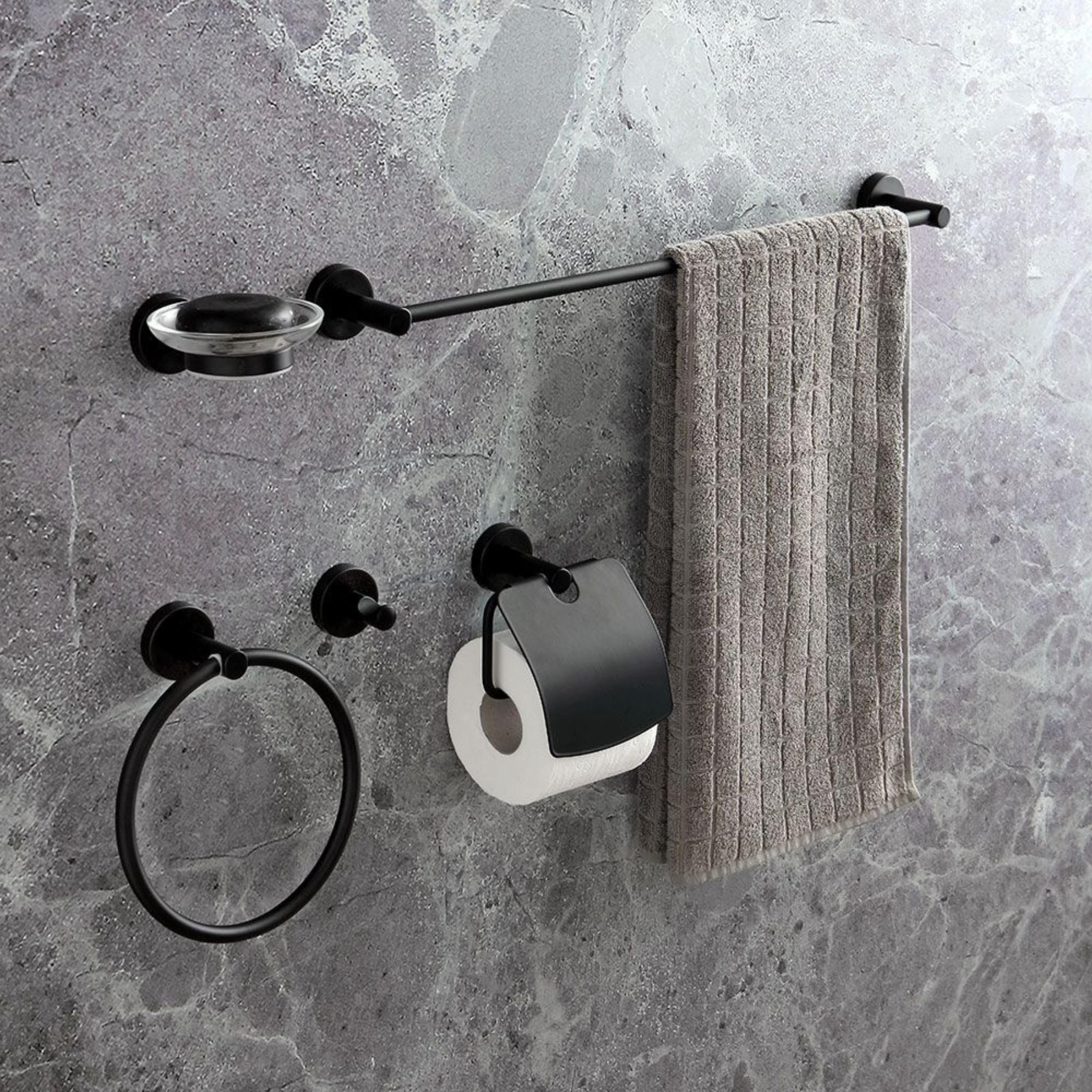 Set of 5 "Emilia" bathroom accessories in matte black metal for the wall