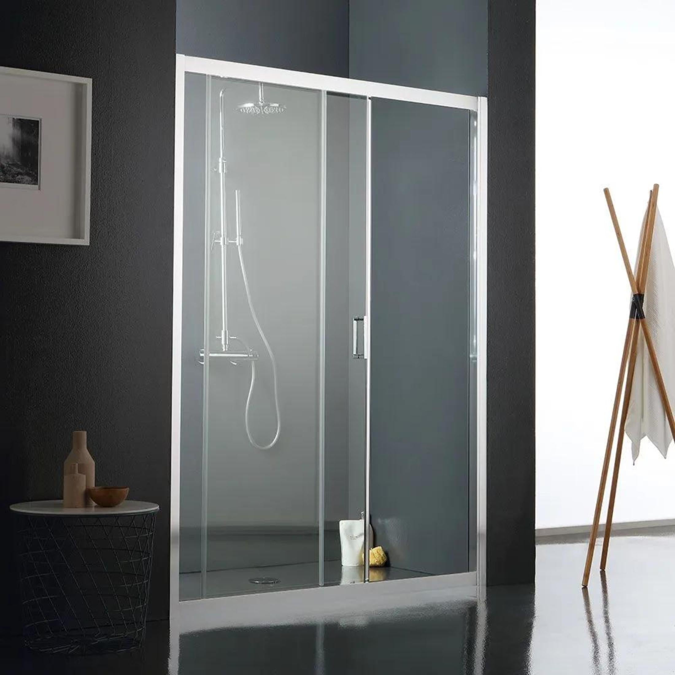 "Ferrara" 2-panel shower door in clear glass, 185 cm high