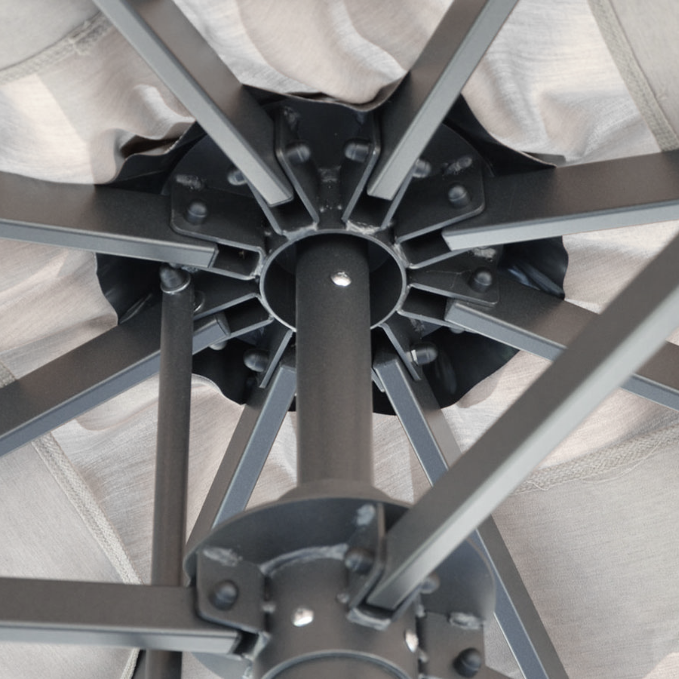 Modern white "Platino Basic" garden umbrella with anthracite telescopic central pole