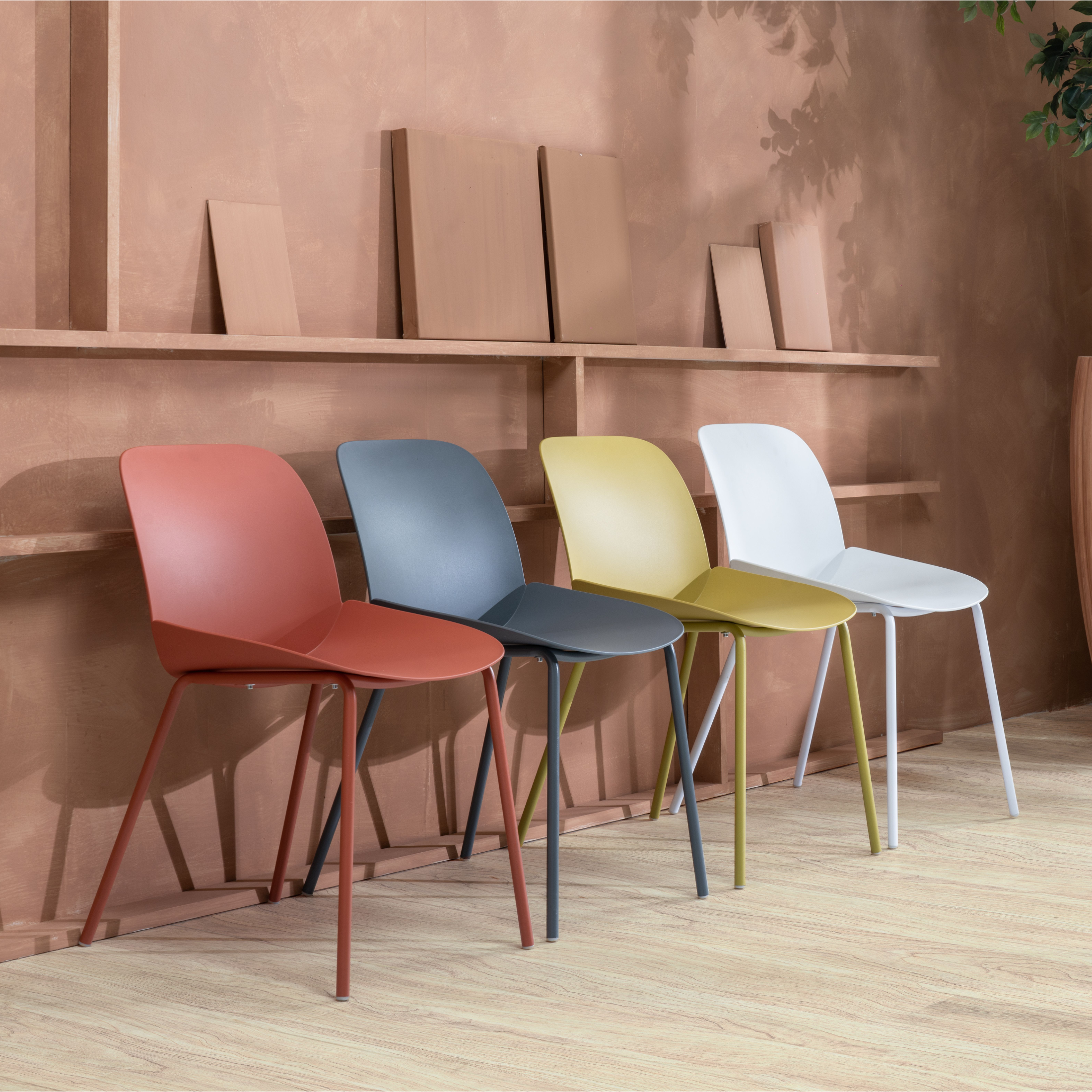 Set of modern "Azzurra" polypropylene chairs with painted metal frame for the living room