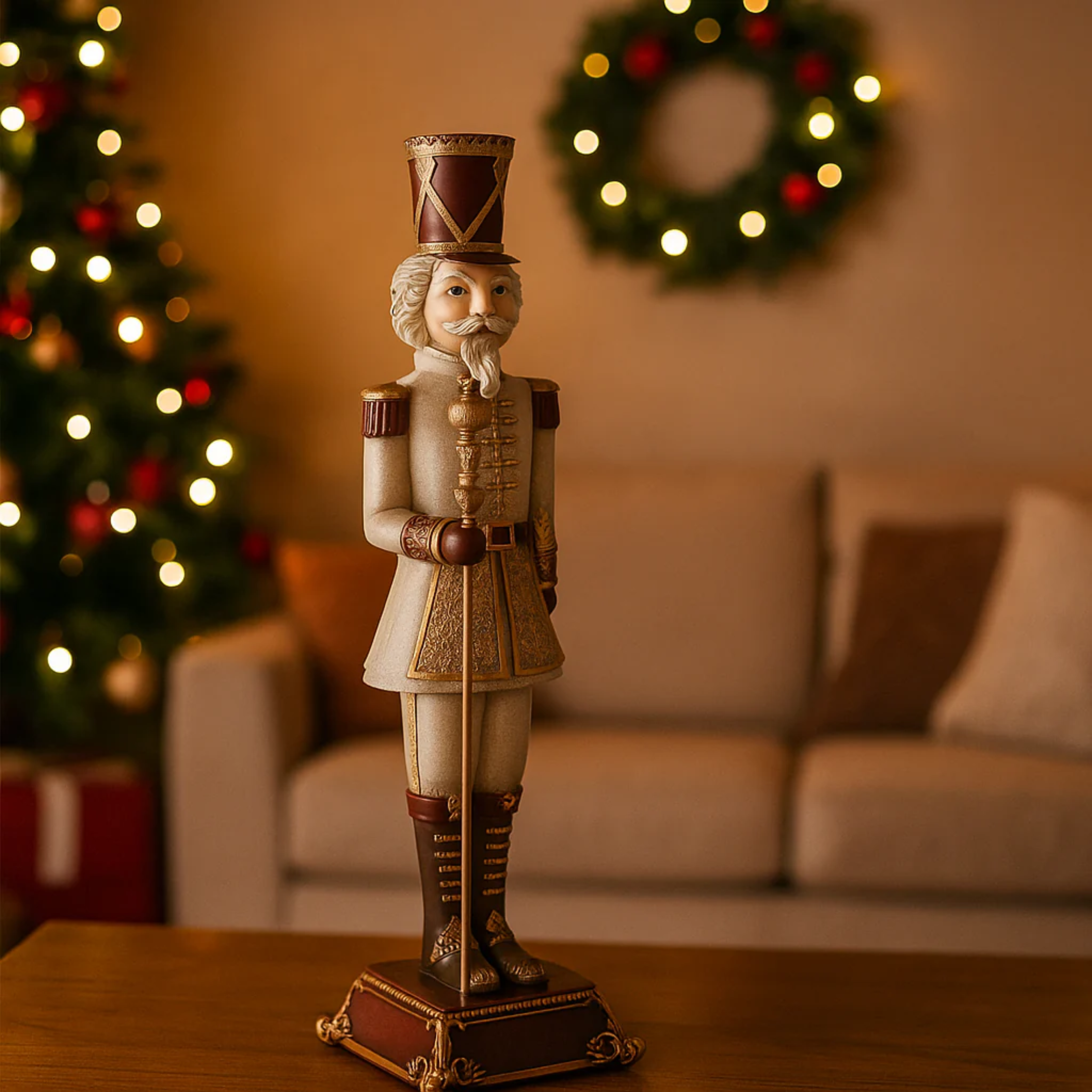 Decorative nutcracker figurine "Edwyn" in polyresin, 42 cm high.