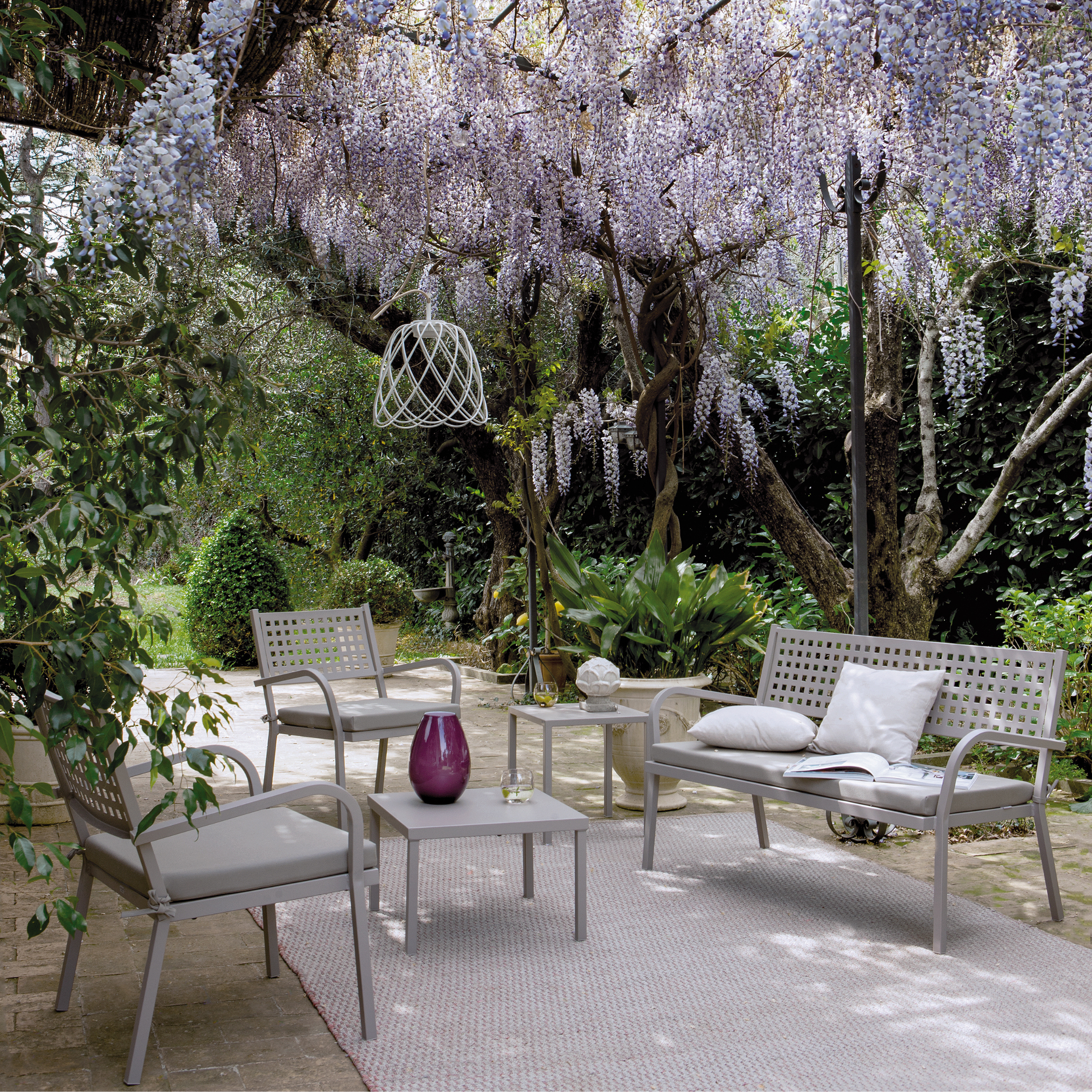 "Alice1" metal garden bench, stackable sofa with armrests, 148x53 cm, 85 cm high