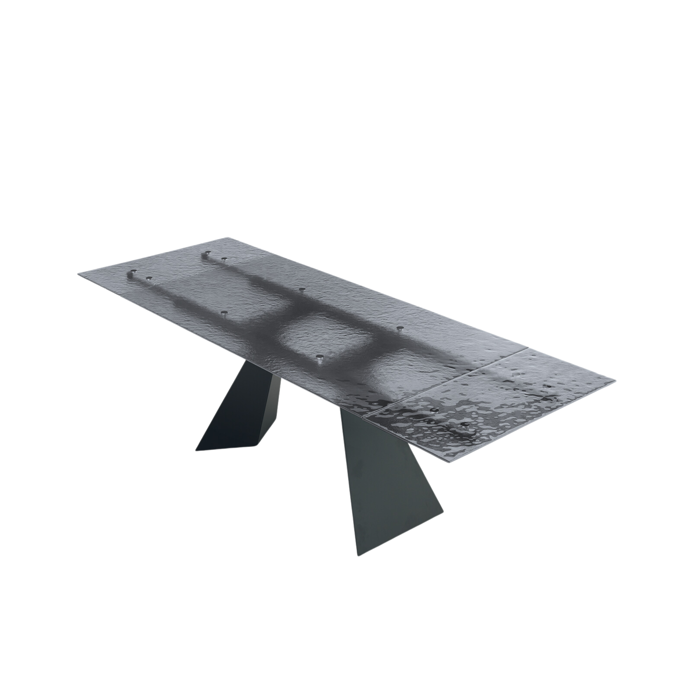 "Rubino" extendable dining table with hammered glass top
