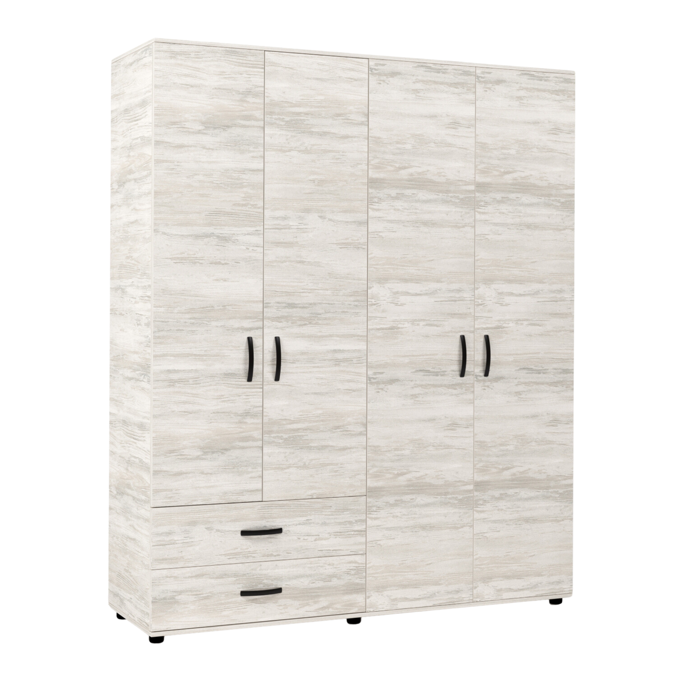 Claks modern wooden wardrobe with 4 doors and 2 drawers, 160x52 cm, 205 cm high.