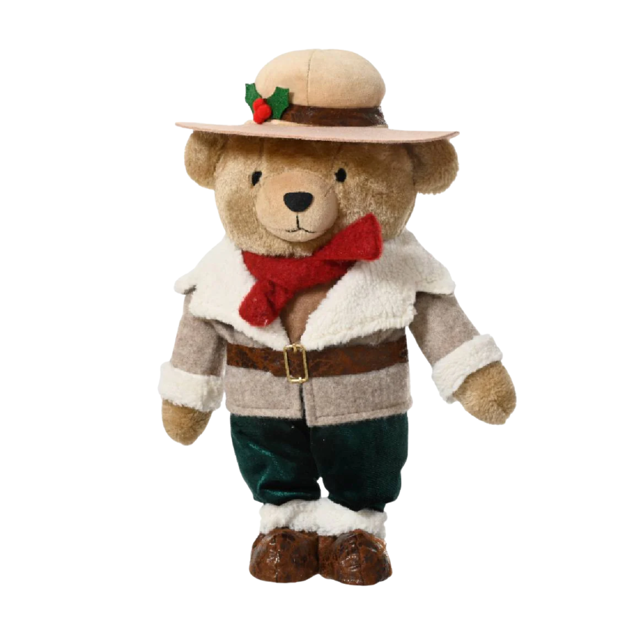 Country teddy bear with coat and hat, polyester Christmas decorations 18x14 cm 31h