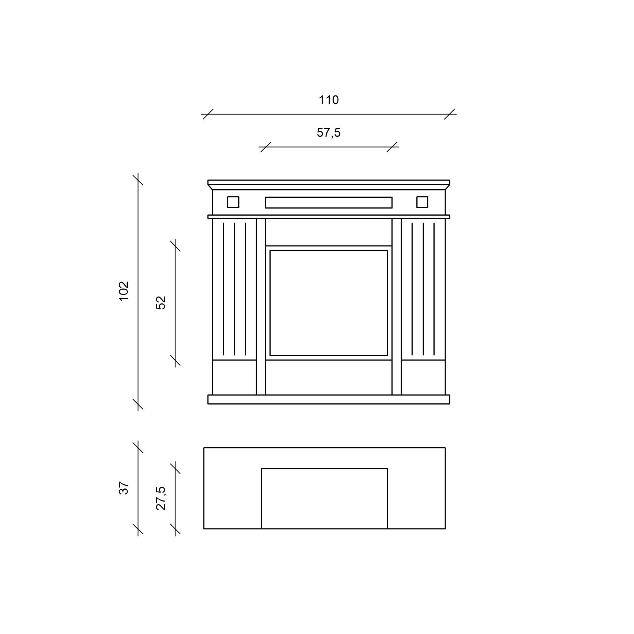 "Amelia" floor-standing bioethanol fireplace in painted metal, 102x37 cm, 110 cm high