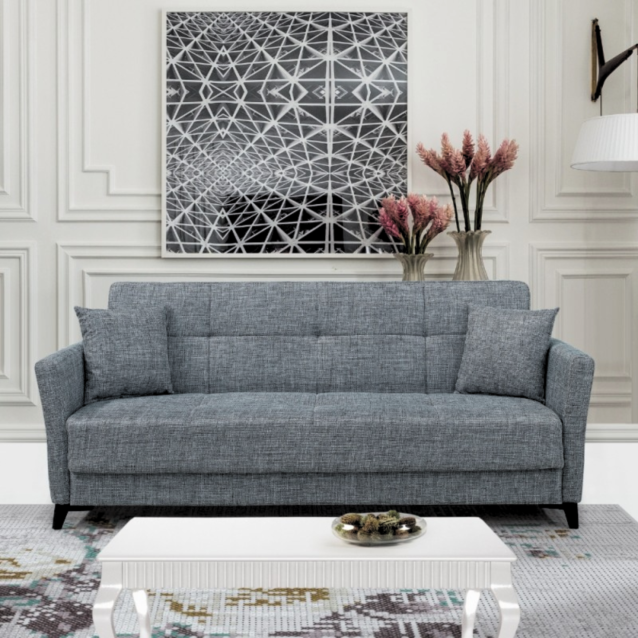 "Lory" modern 3-seater velvet sofa bed for living room, 210x88 cm, 82 cm high