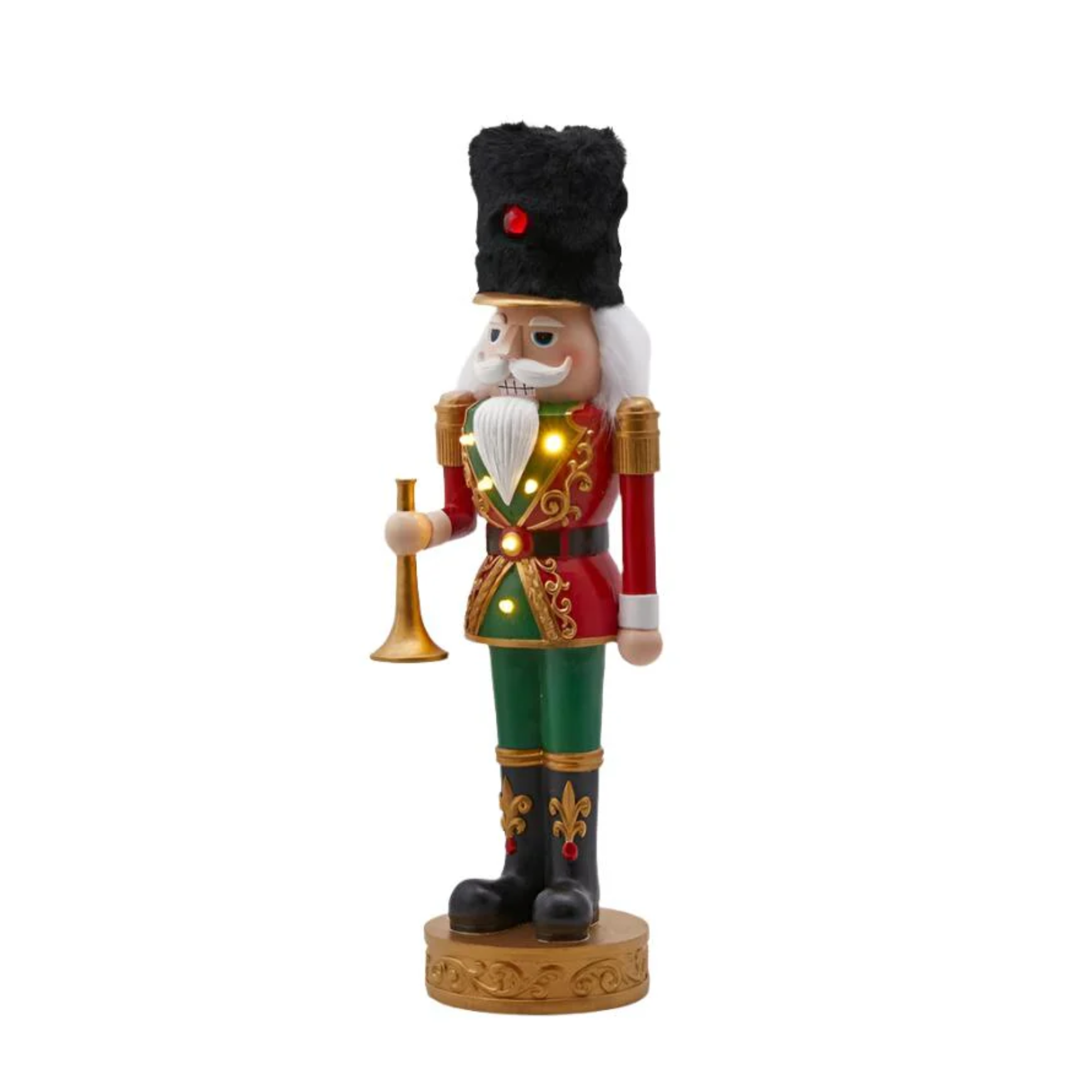 Nutcracker soldier with LED lights, resin Christmas decoration, 47 cm high.