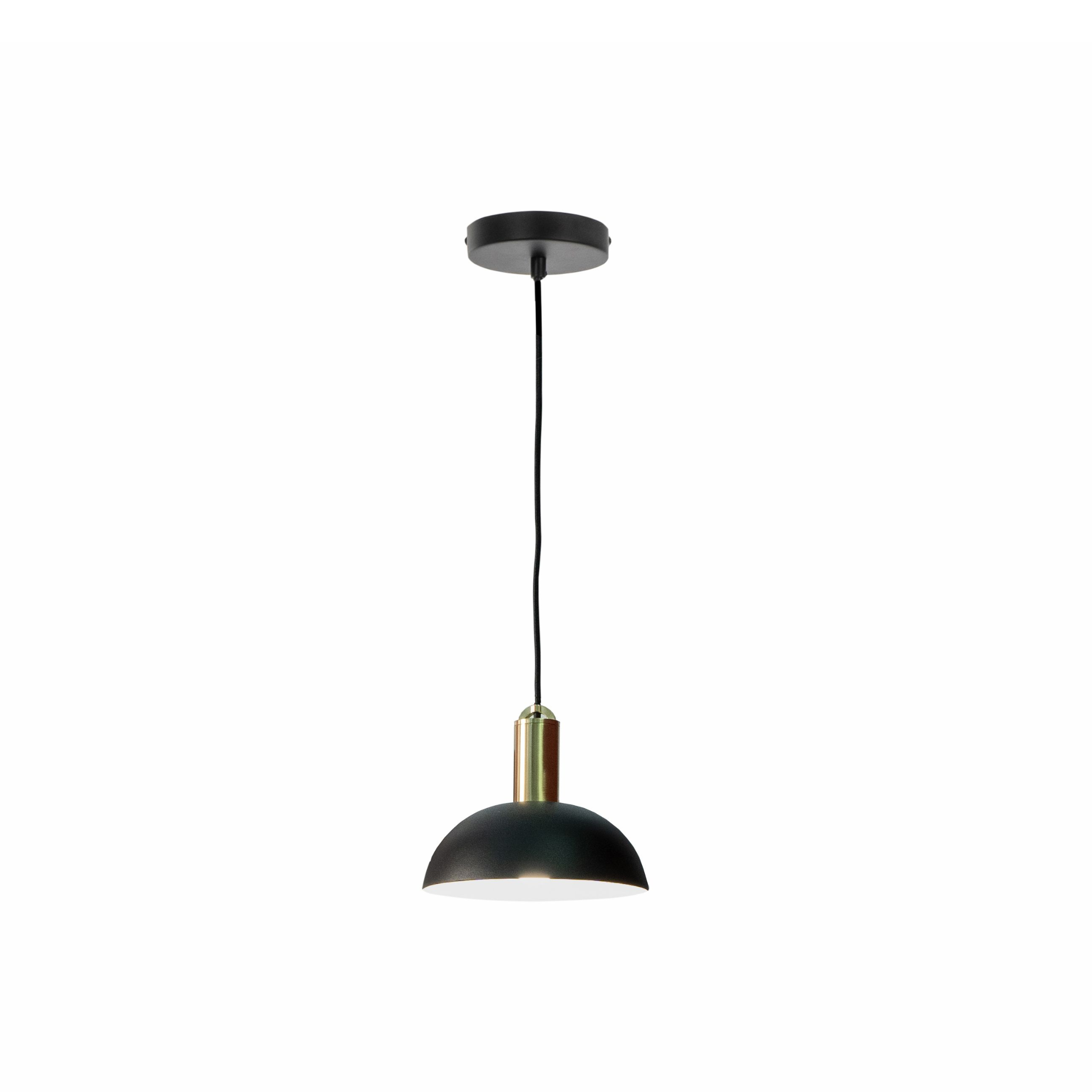 "Tenis" round pendant lamp in matt black brass, 20x20 cm, 150 cm high.