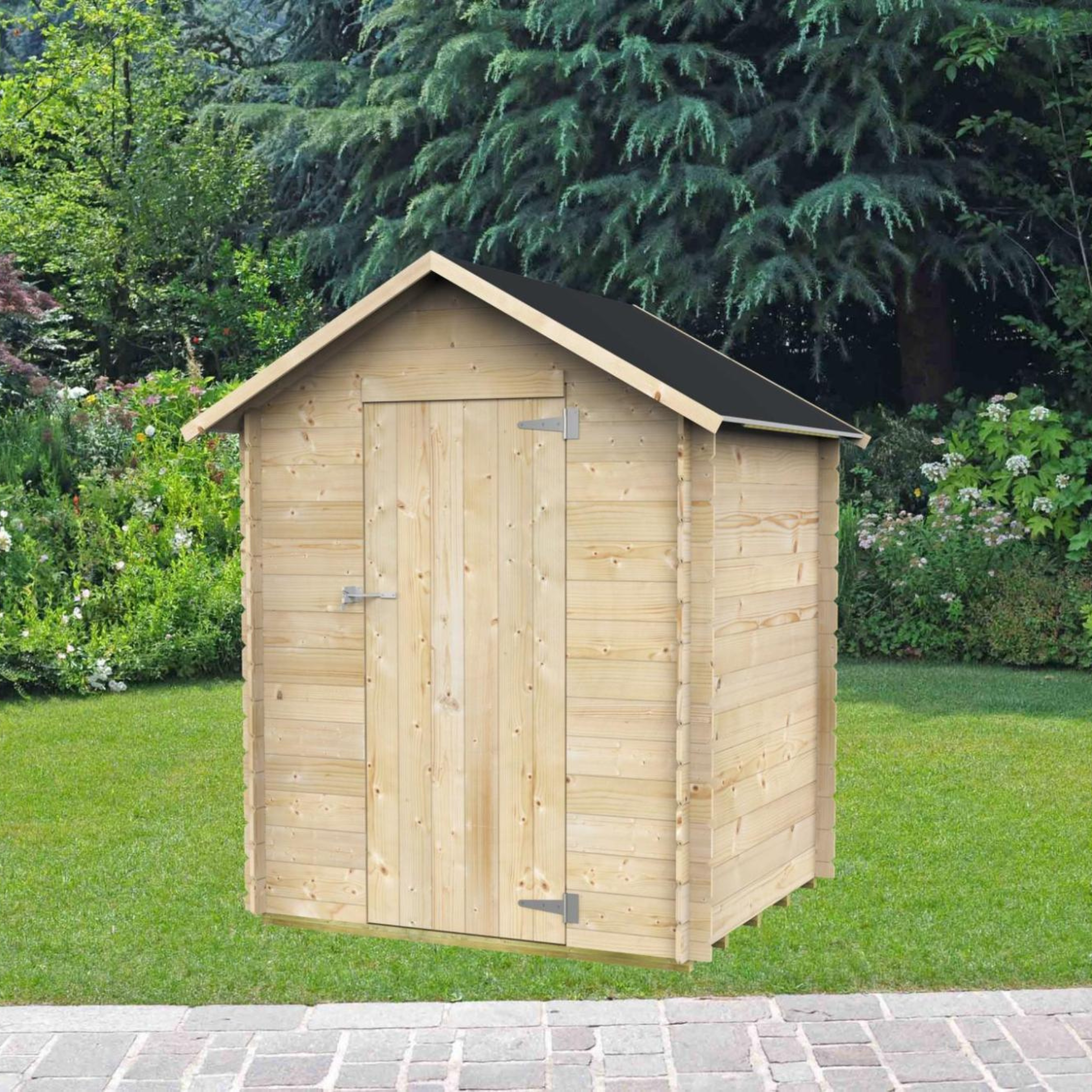 "Marcella" wooden garden shed with single blind hinged door, 146x130 cm, 185 cm high