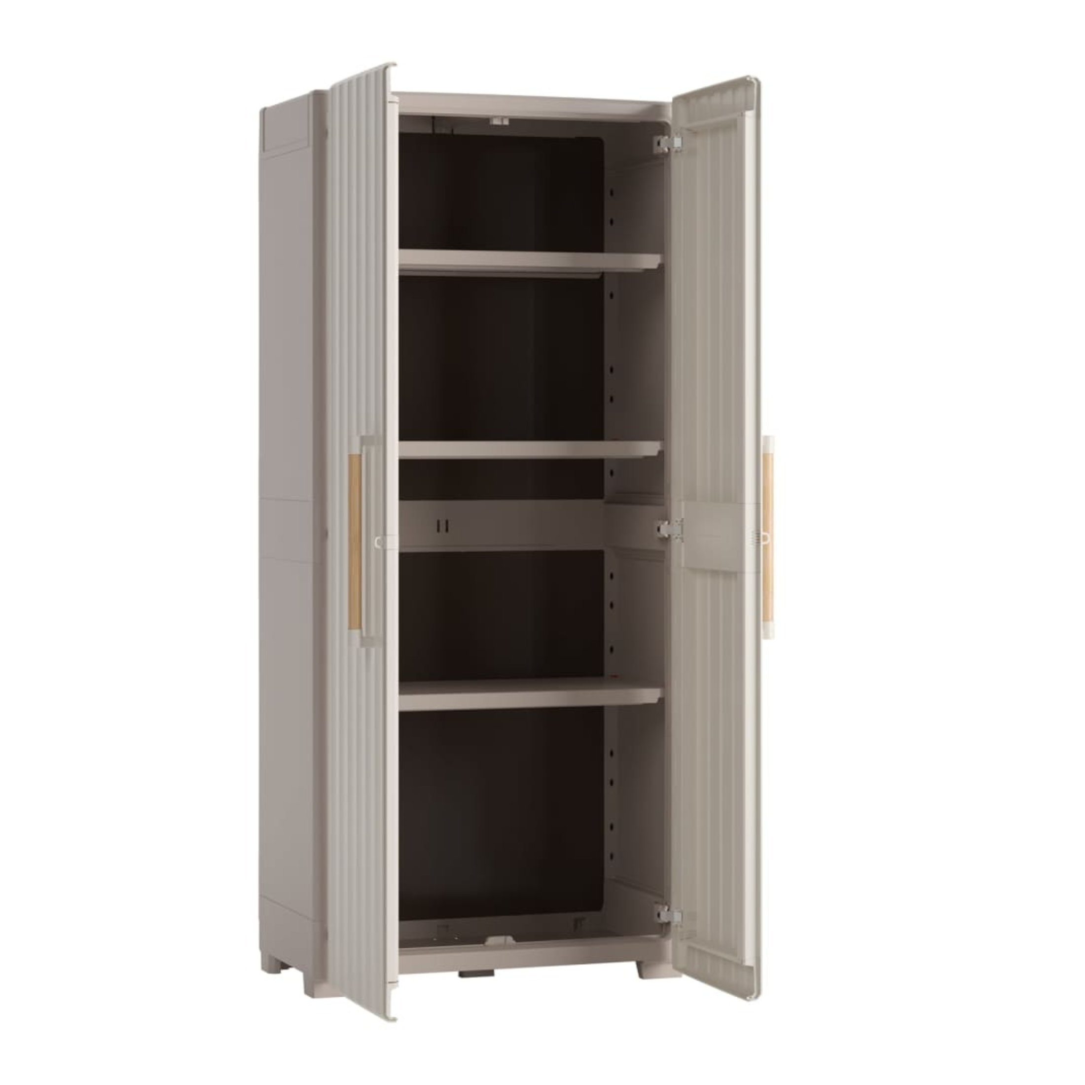 "Groove" resin garden cabinet with internal shelves and raised feet