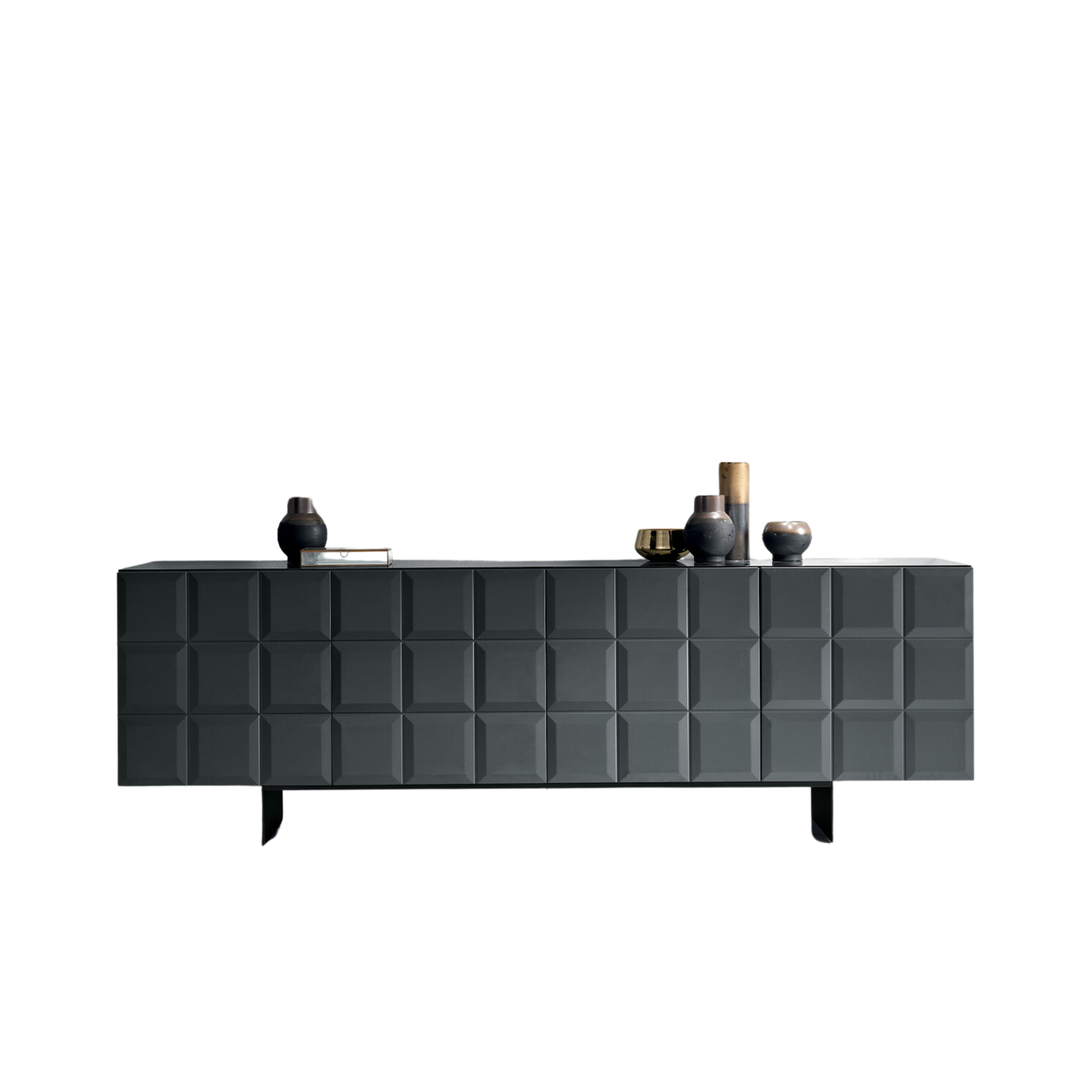 Anthracite "Mirò1" sideboard with lacquered MDF doors, chipboard body and black painted metal base