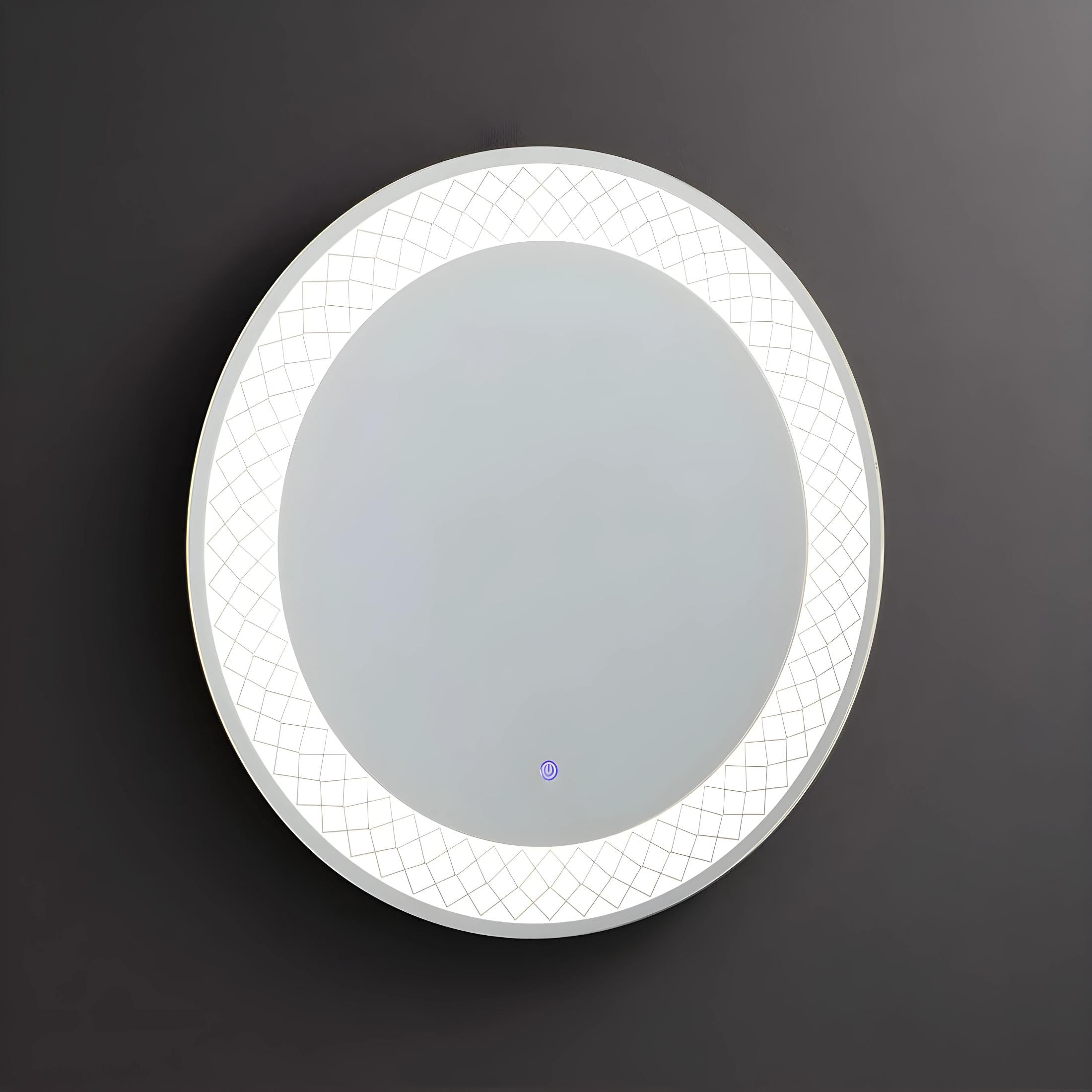 Round mirror with "Aura" LED illuminated frame in aluminum, 70x70 cm