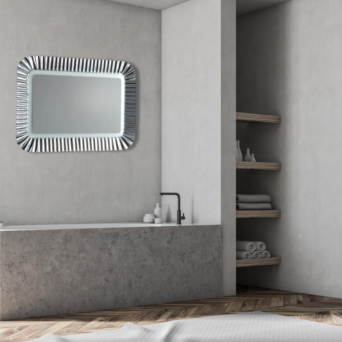 Specchio led rettangolare "Redding" con cornice in vetro fuso reversibile cm 94x68 - MondoViro