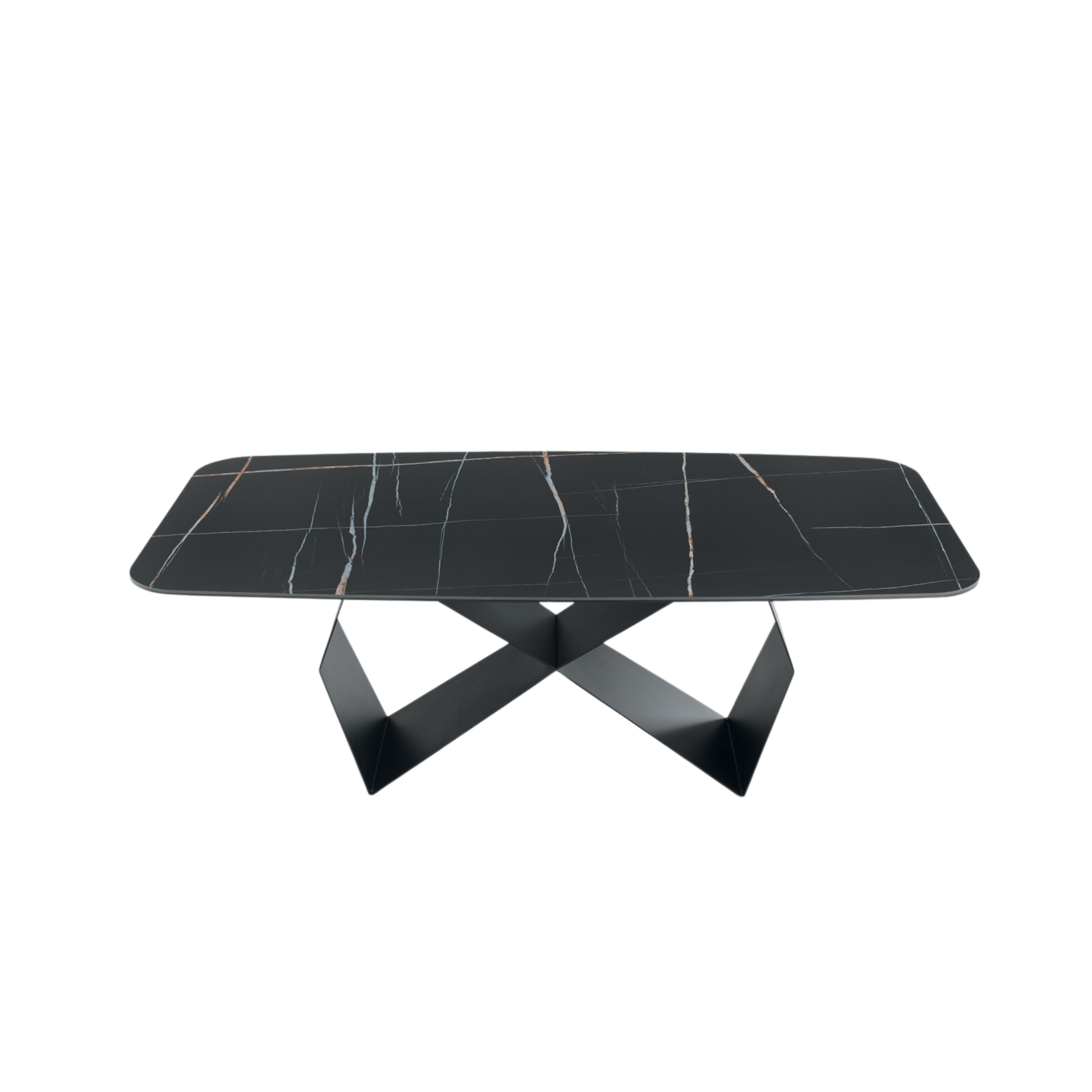 "Karlito" modern fixed table with painted metal base, 210x110 cm, 75 cm high.