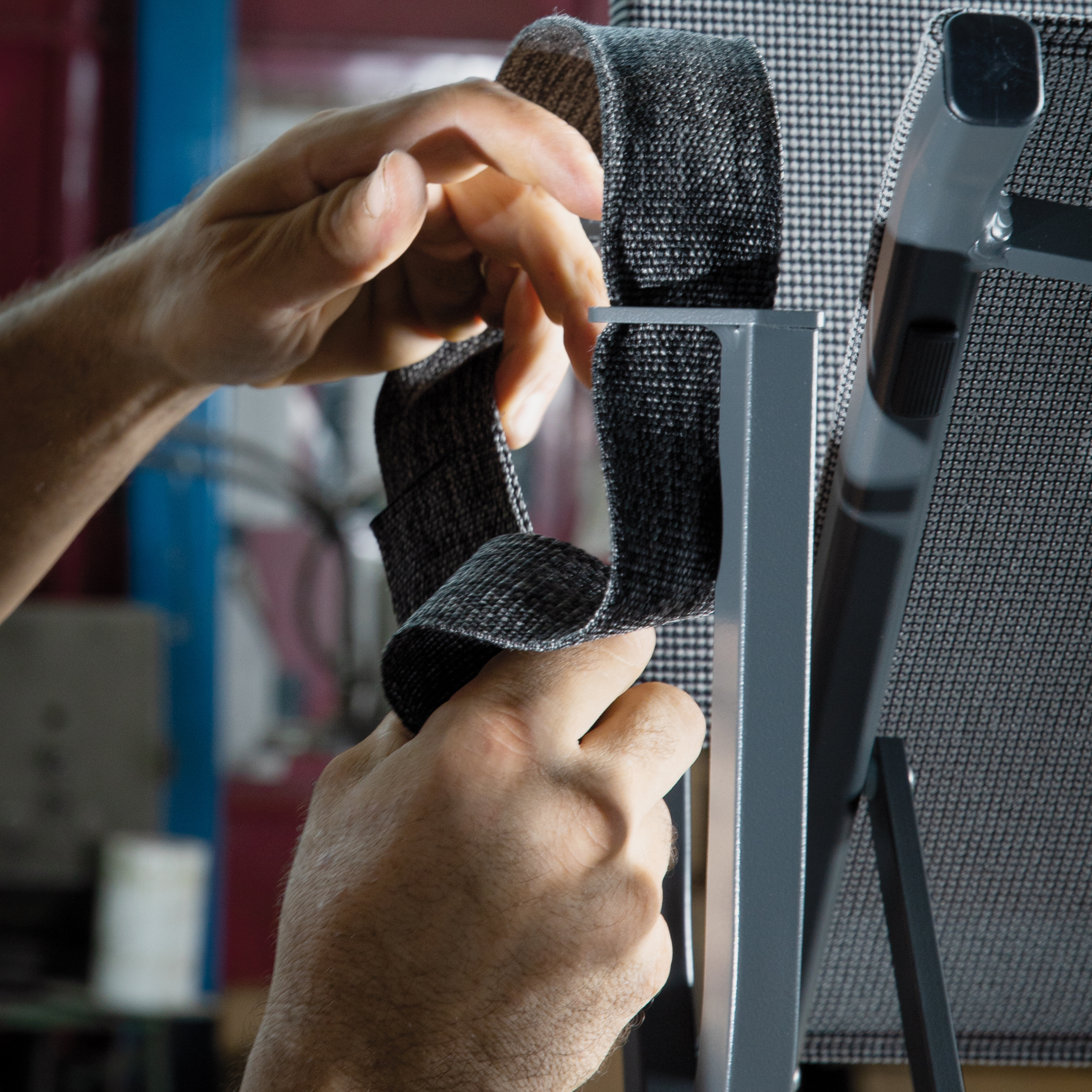 Set of 2 "Park" garden sun loungers in fabric and aluminium, 188x63 cm, 86 cm high