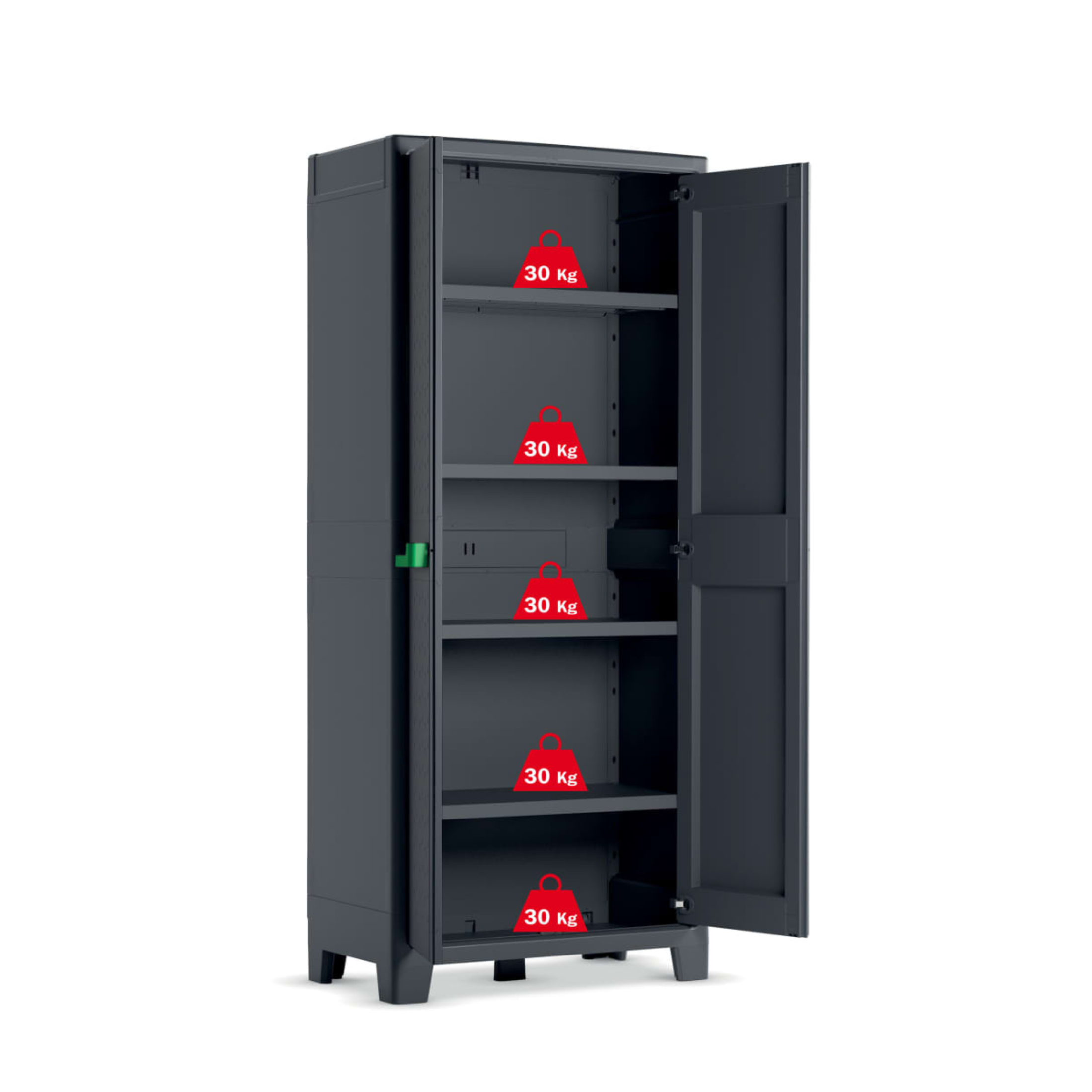 "Mody" resin garden cabinet with internal shelves and raised feet